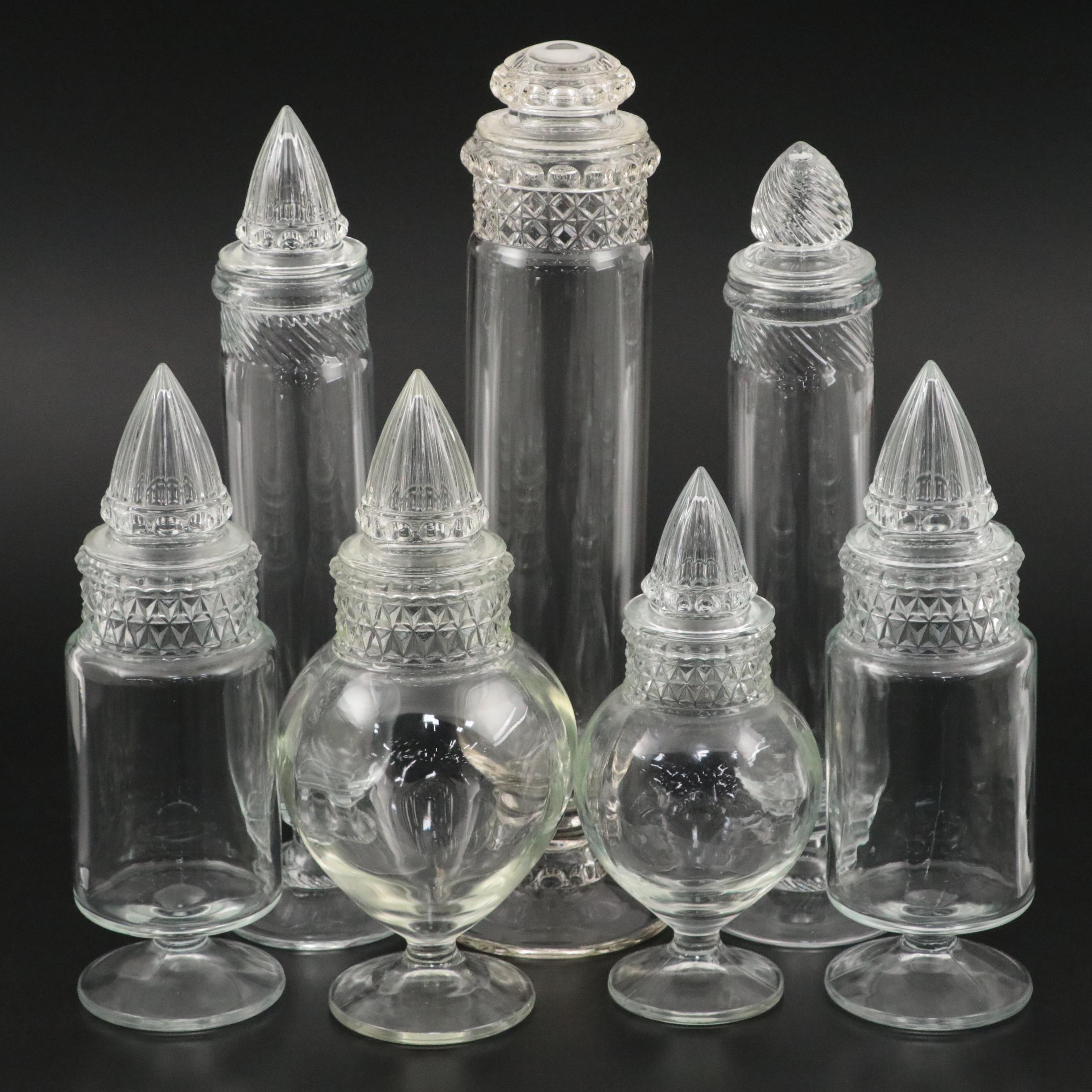 Clear Glass Footed Apothecary Jars, 20th Century