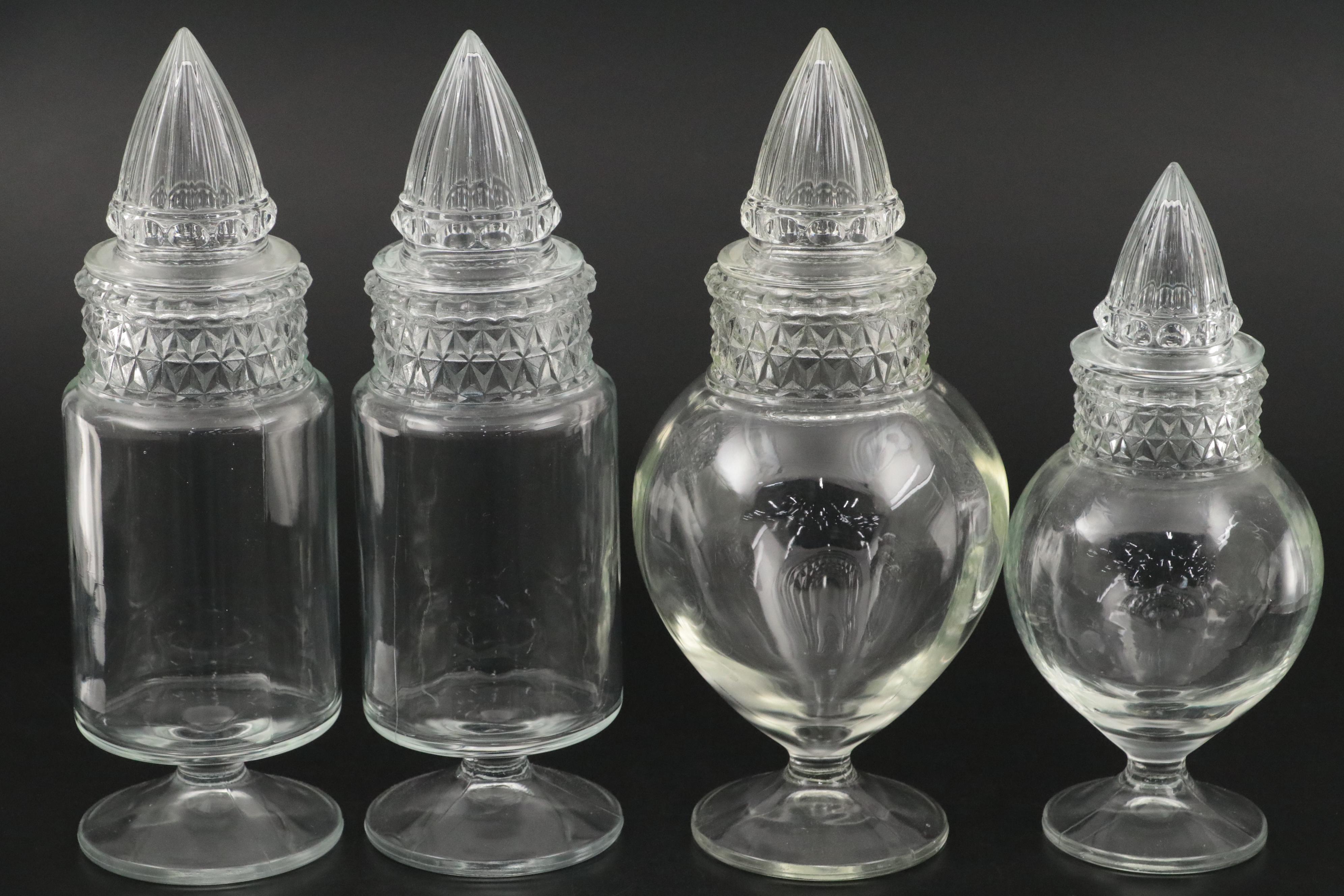 Clear Glass Footed Apothecary Jars, 20th Century