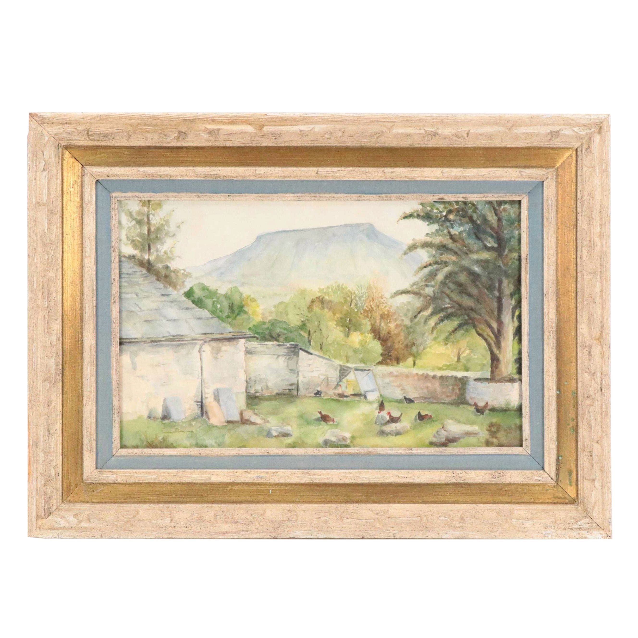 Farmyard Scene Watercolor Painting