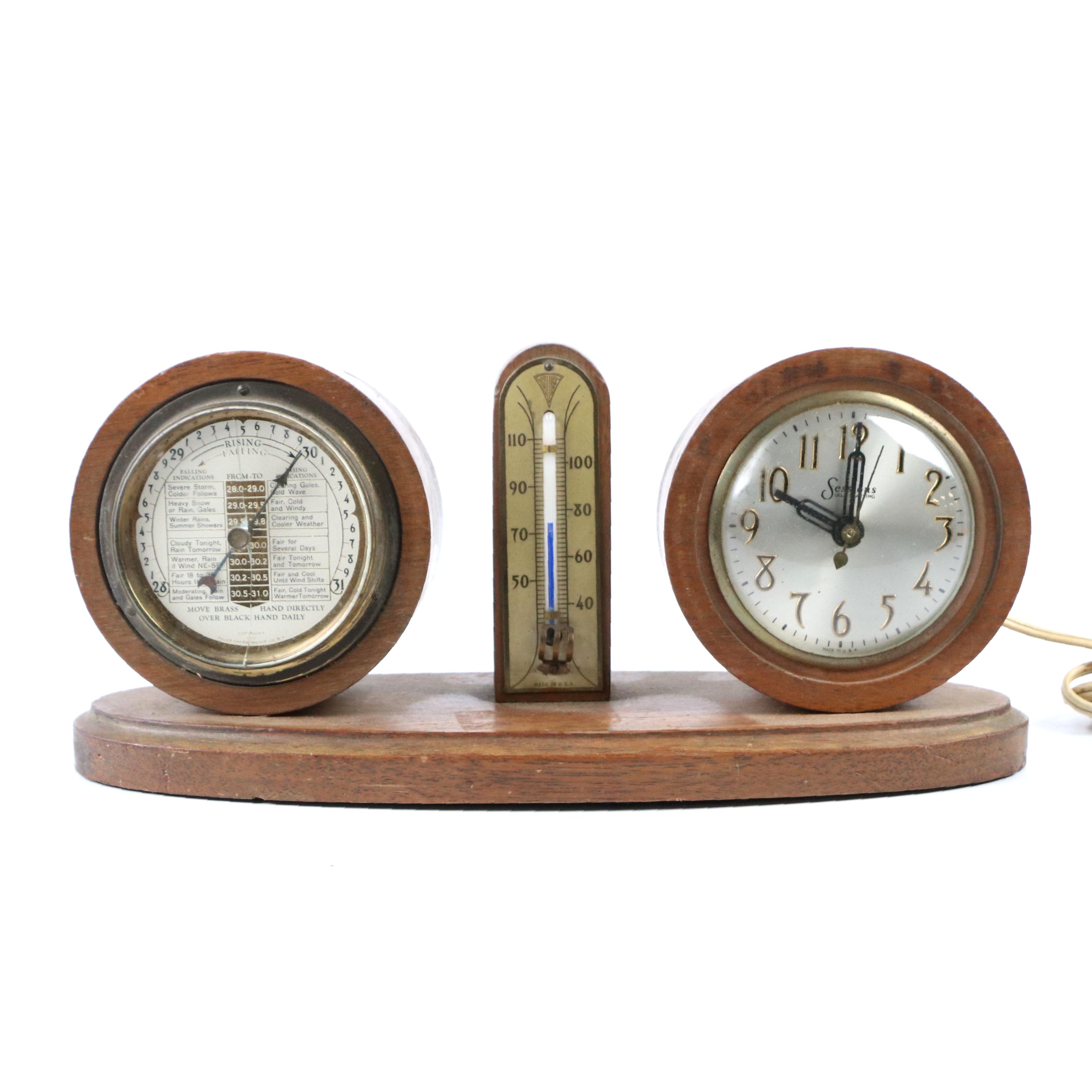 Sessions Self Starting Electric Shelf Clock and Barometer, Mid-20th Century
