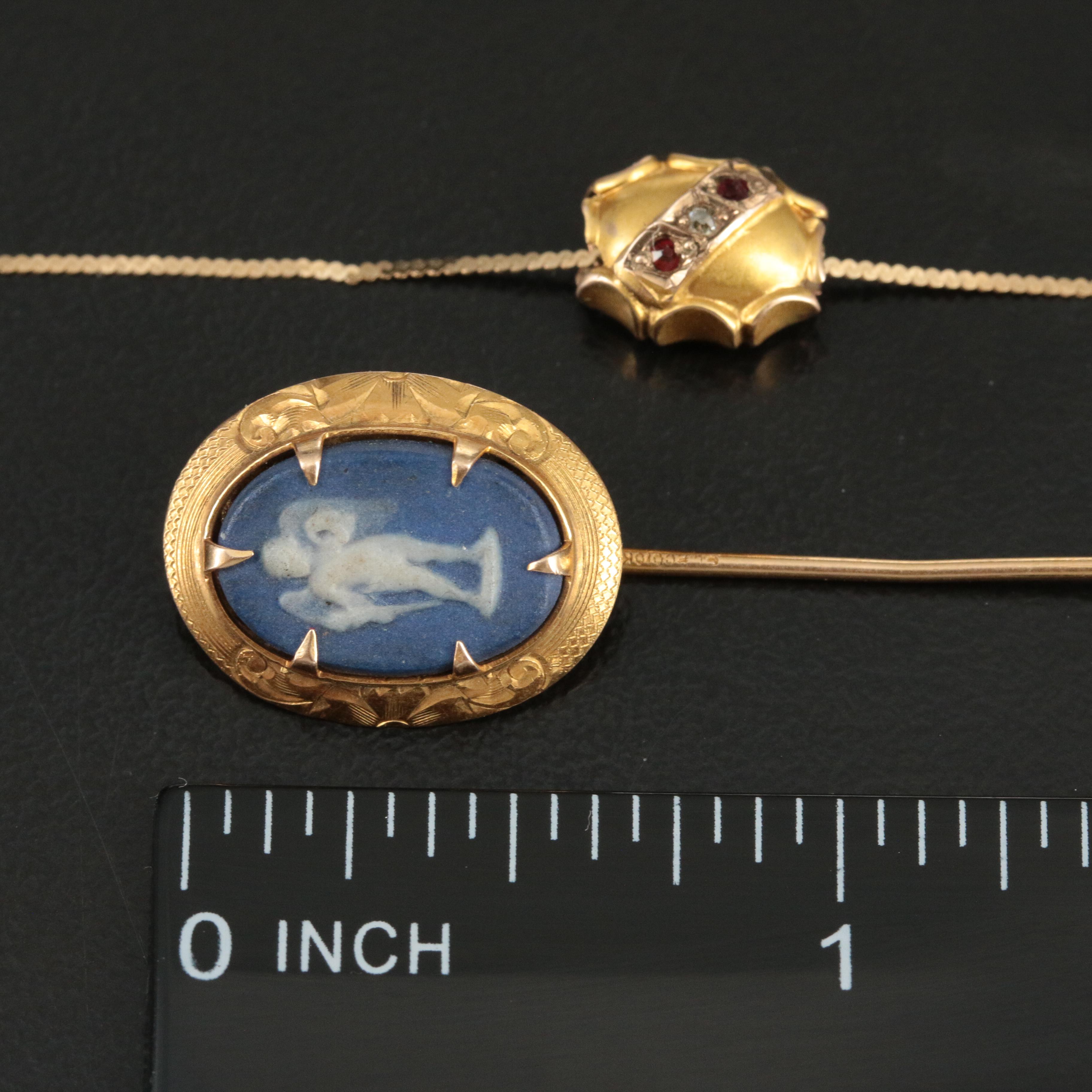 Wedgwood 10K Jasperware Stick Pin and 14K and 10K Bracelet Including Diamond