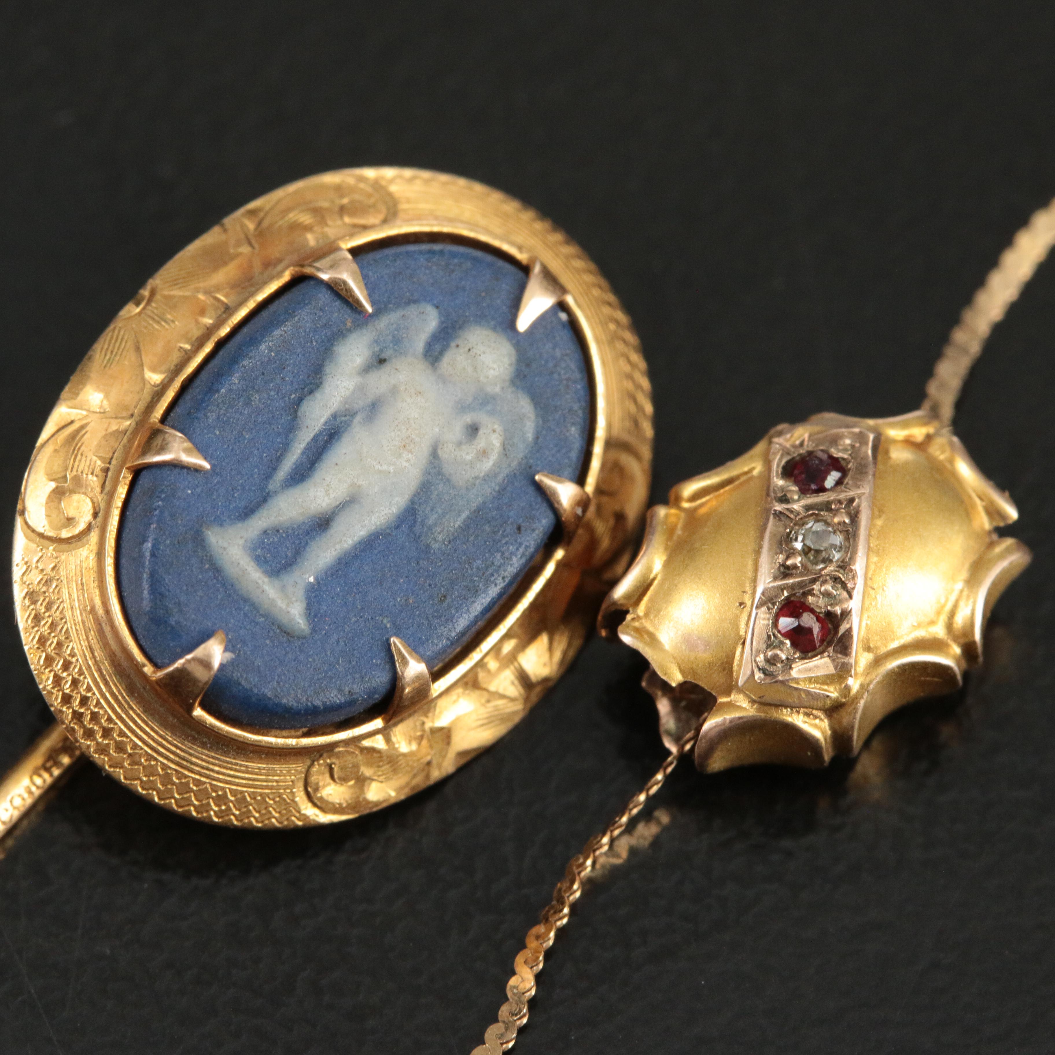 Wedgwood 10K Jasperware Stick Pin and 14K and 10K Bracelet Including Diamond