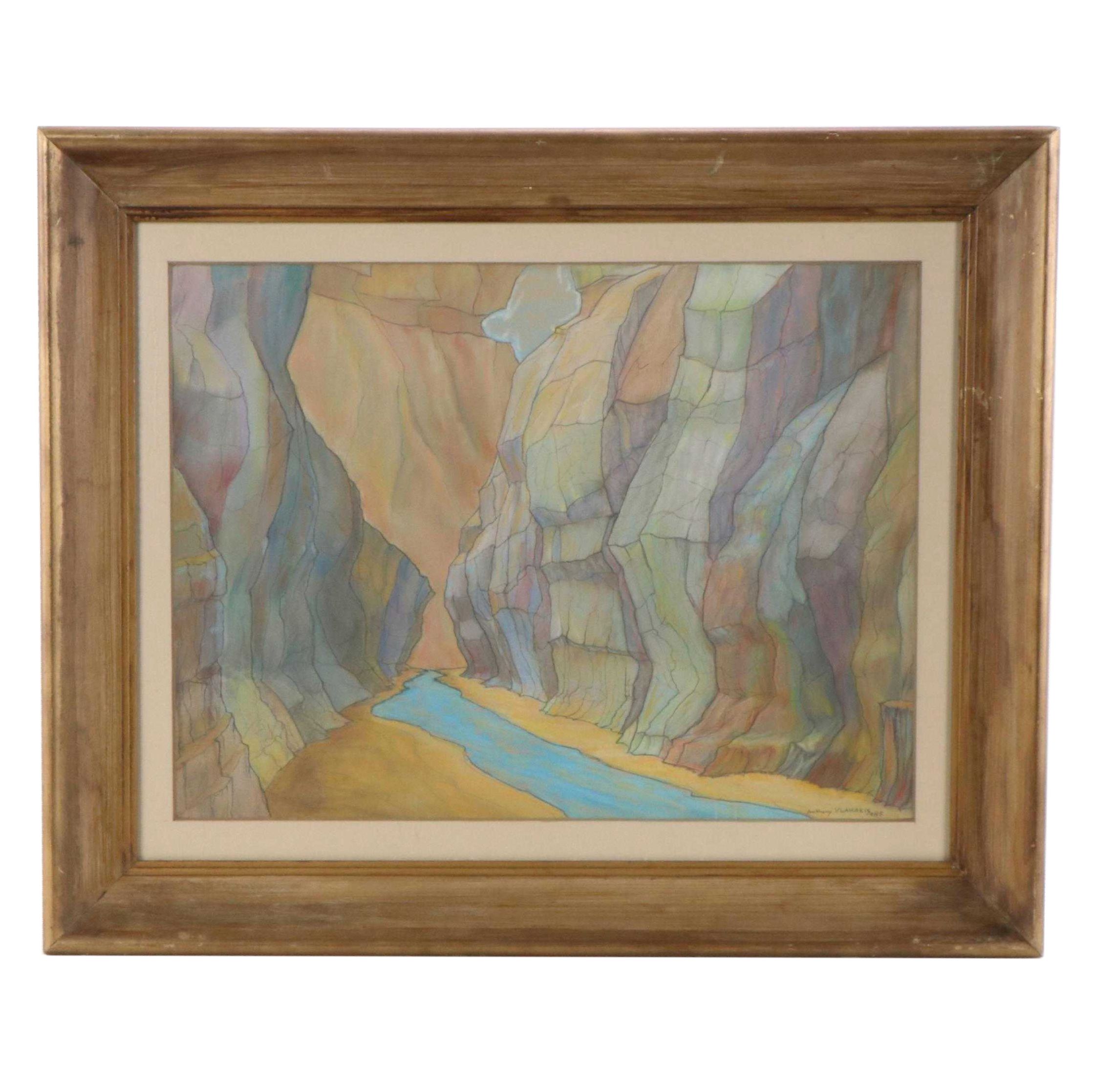 Anthony Vlahakis Pastel Drawing of Canyon Interior, 1985