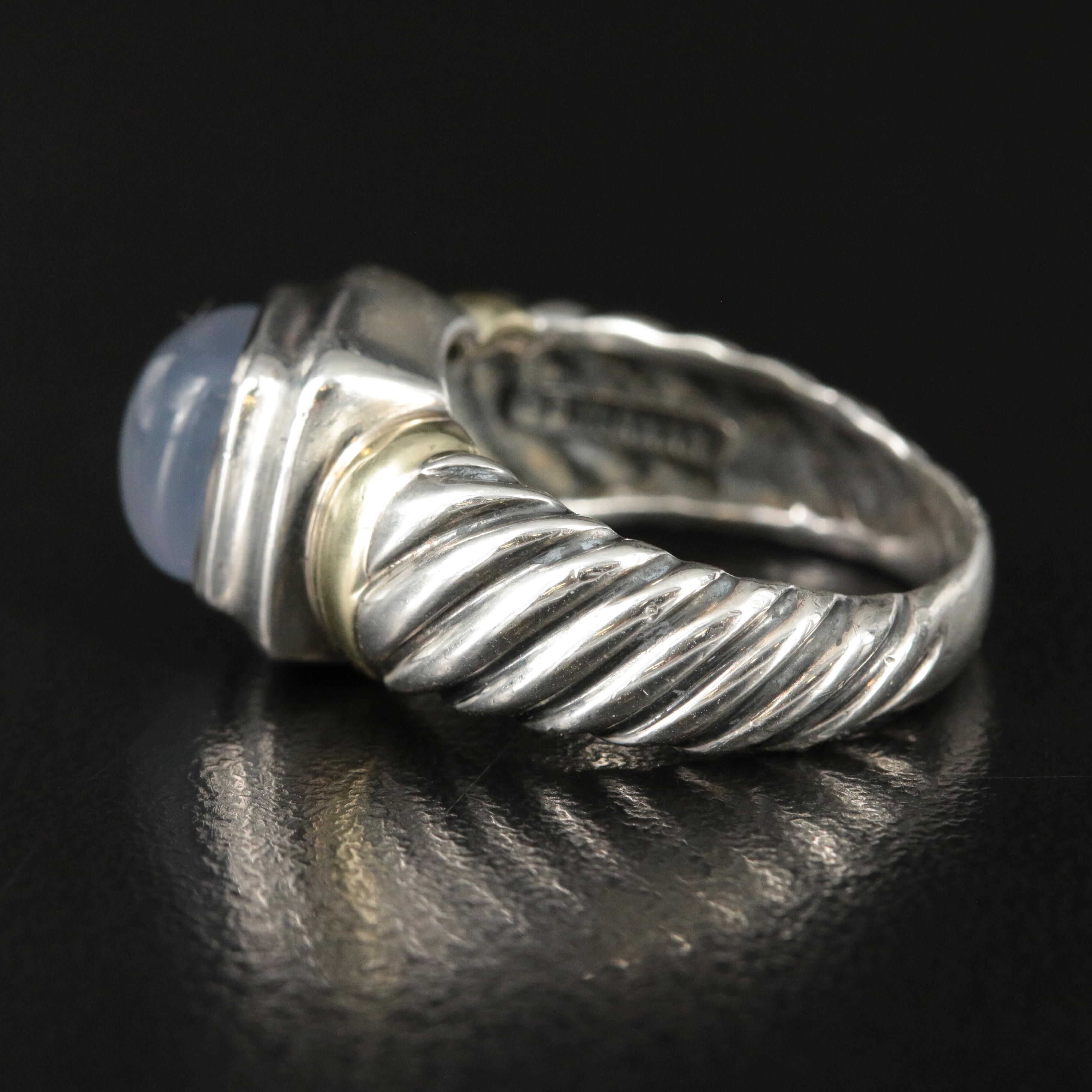 David Yurman Noblesse Sterling, 18K and Chalcedony Ring