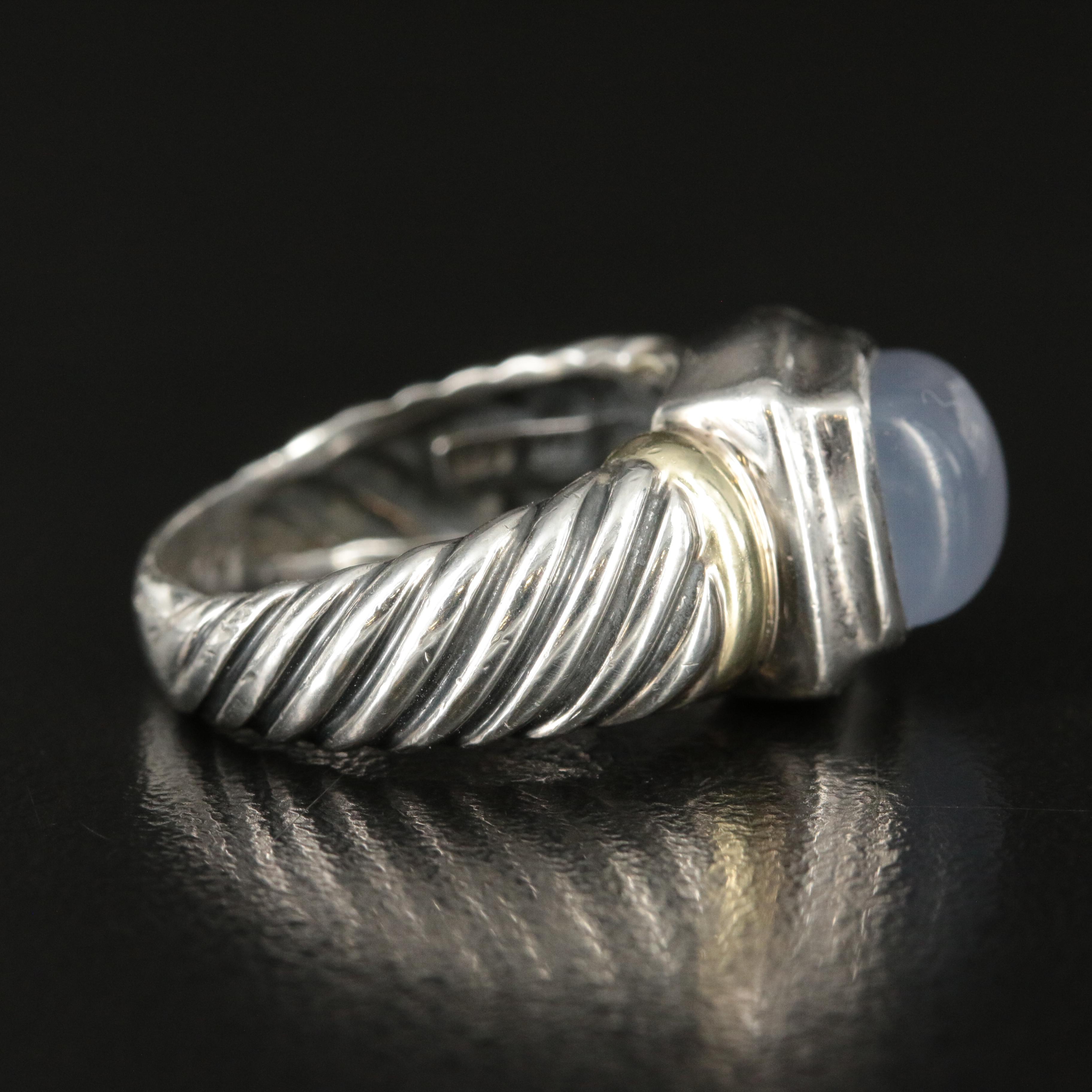 David Yurman Noblesse Sterling, 18K and Chalcedony Ring