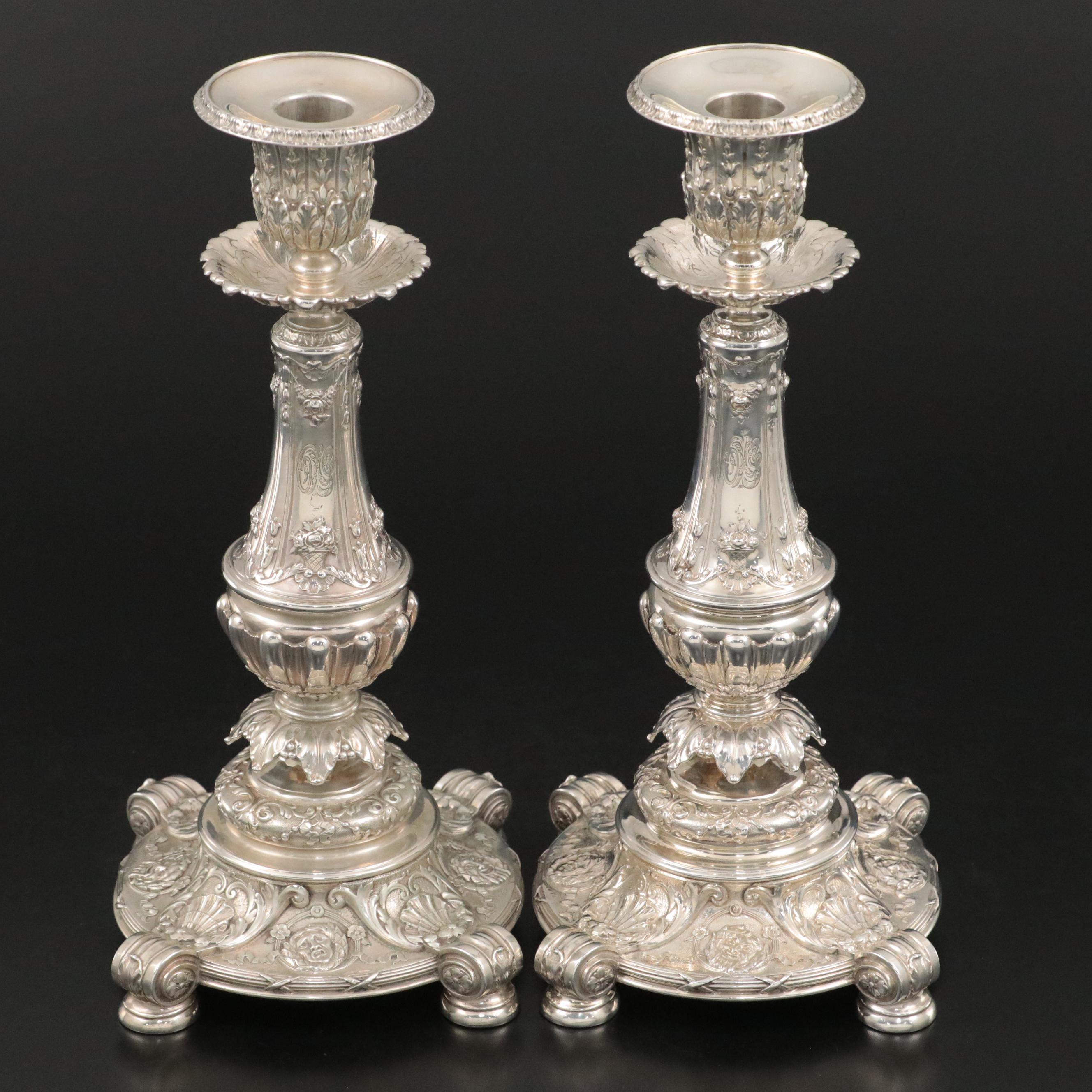 Gorham Ornate Neoclassical Sterling Silver Candlesticks