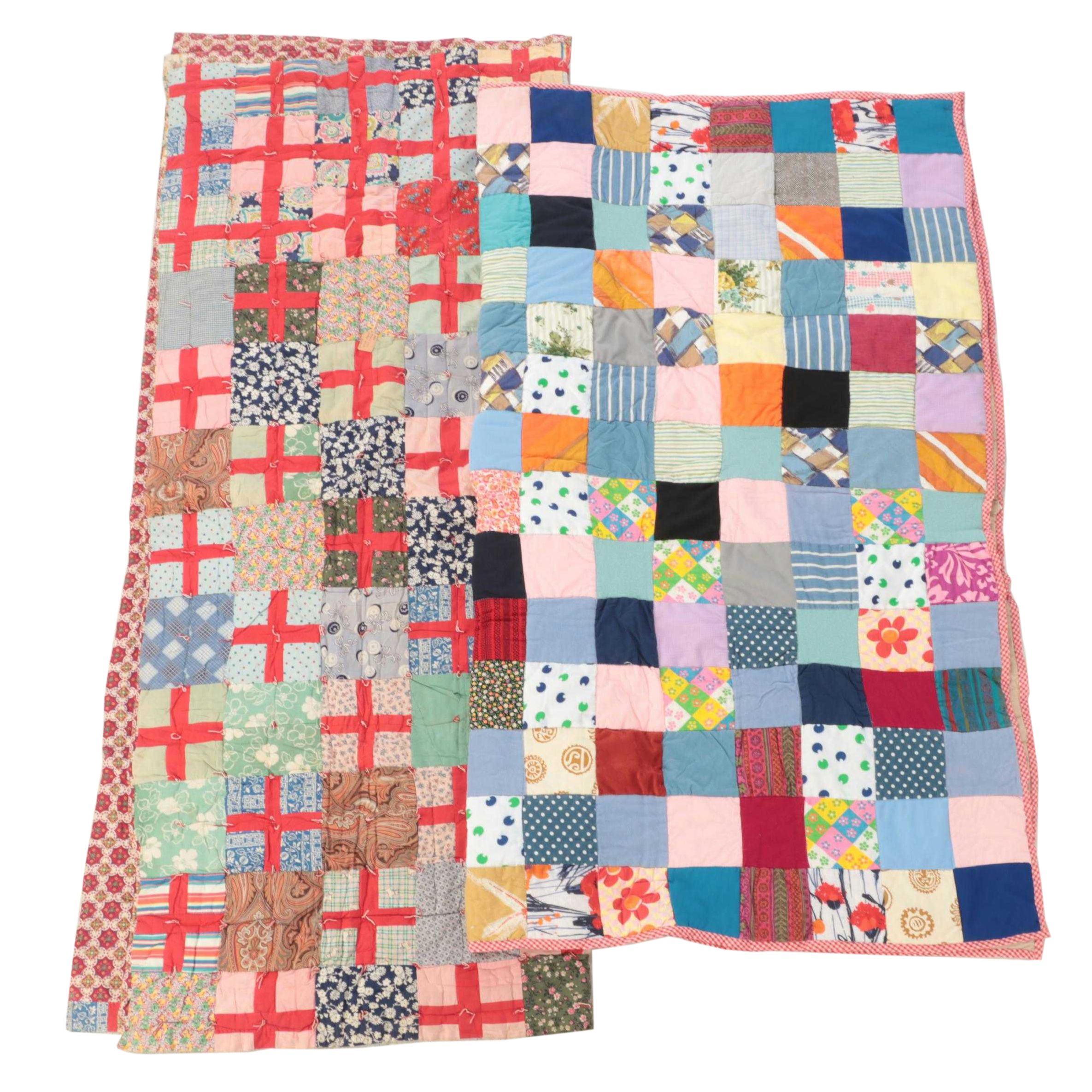 Pieced Hand-Tied Quilt with Handcrafted Scrappy Pieced Quilt