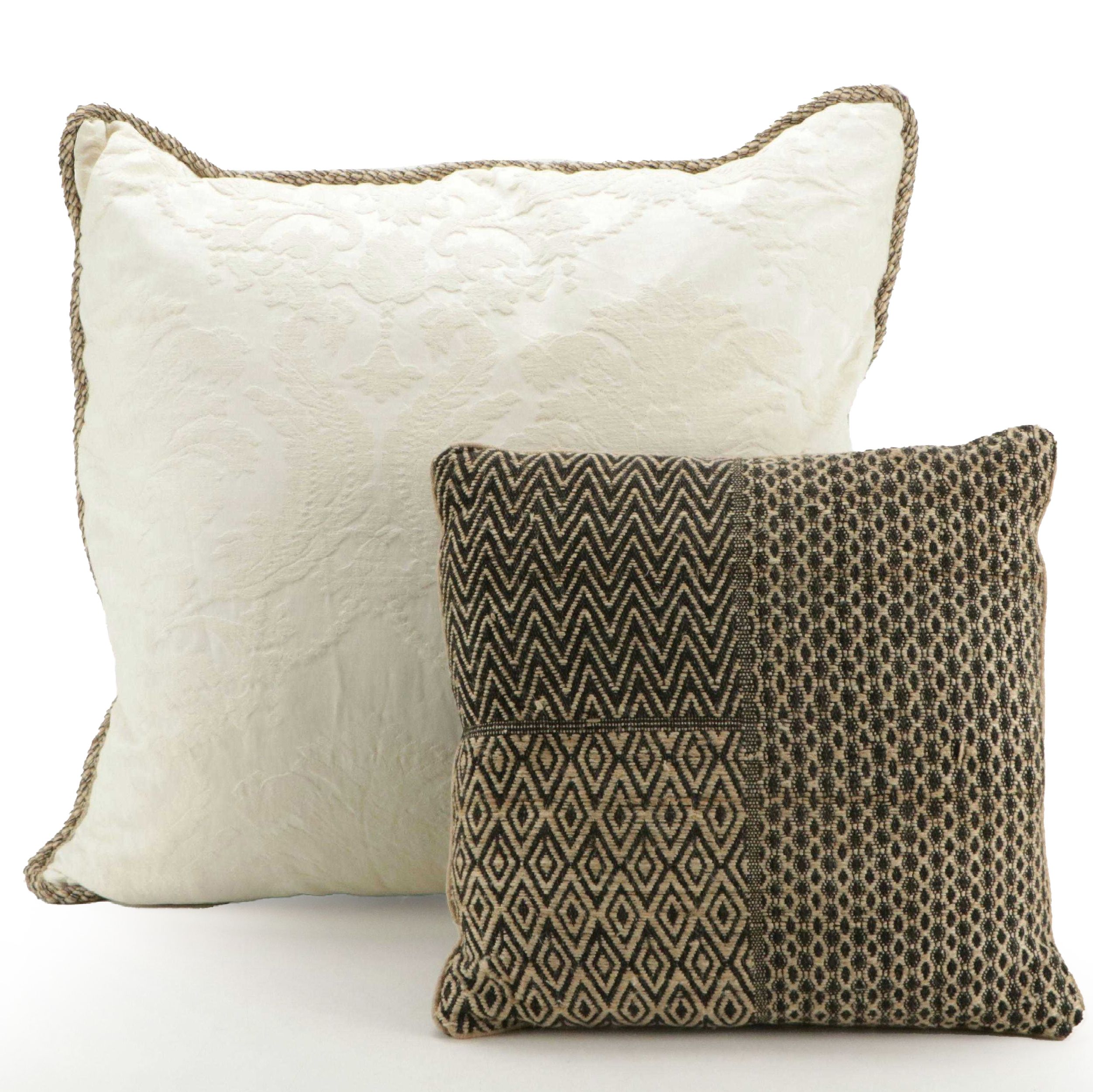 Damask Foliate and Geometric Patterned Accent Pillows