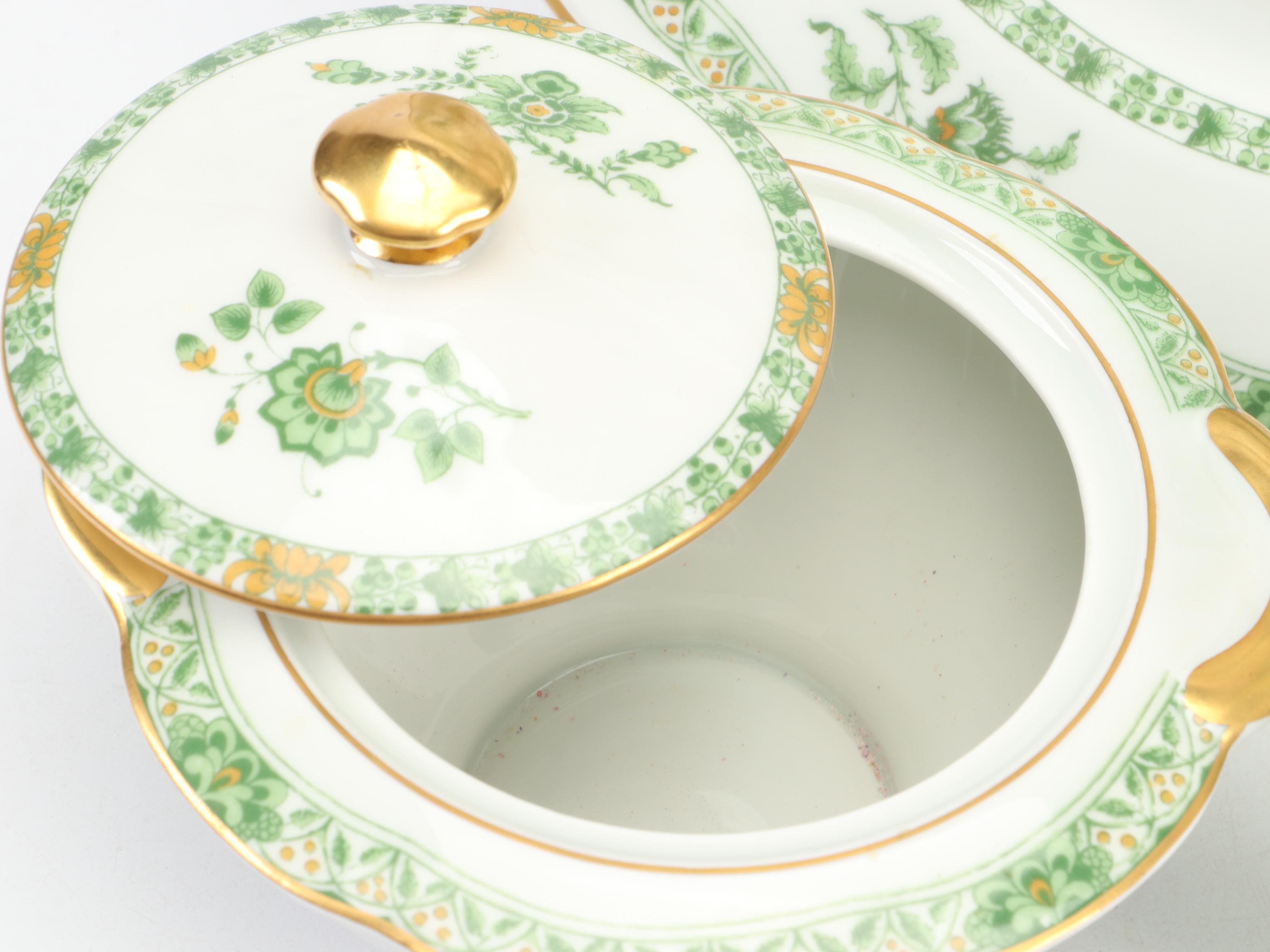 Haviland Limoges "Bonneval" Porcelain Creamer, Sugar and Dinner Plate