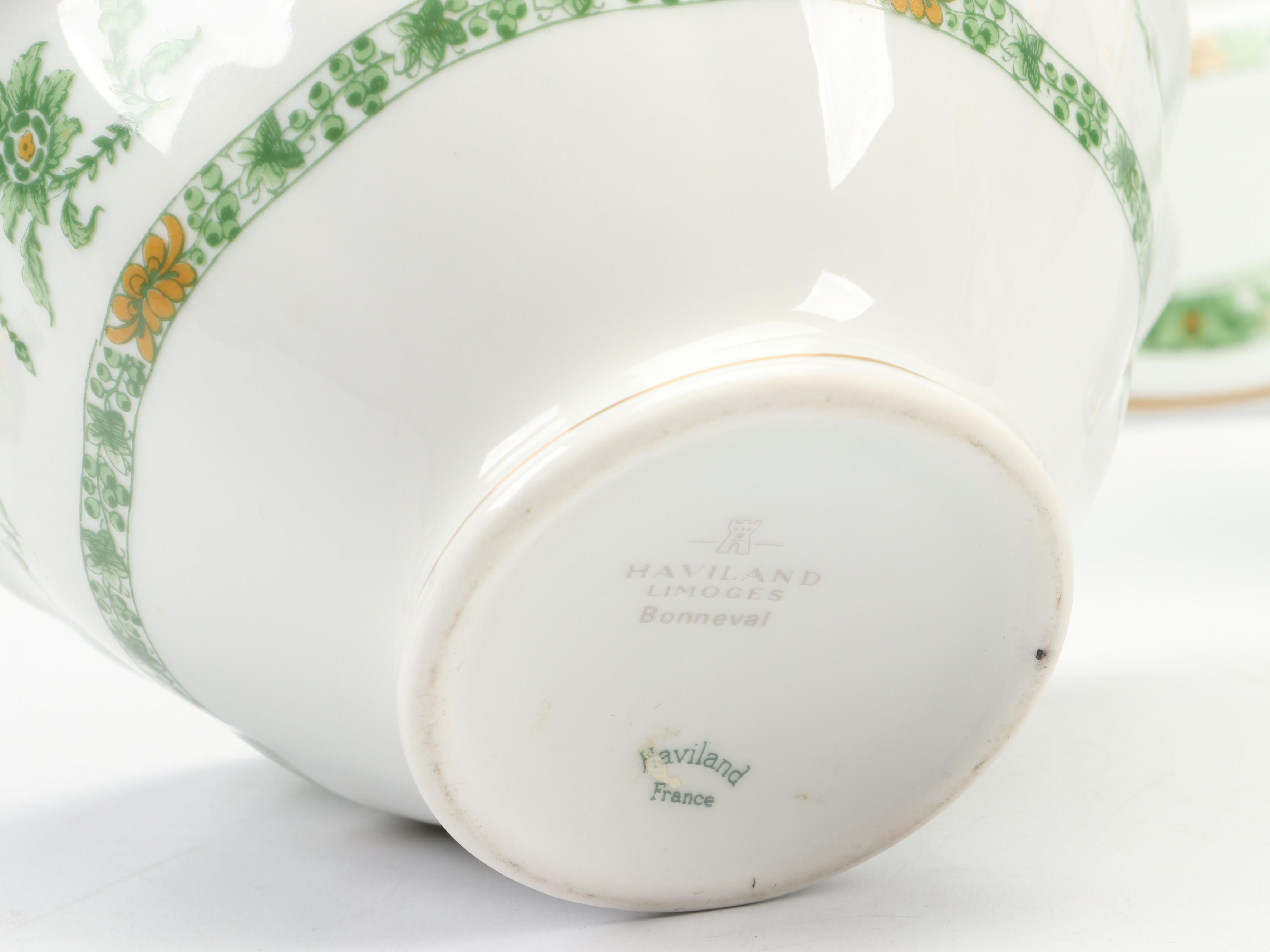 Haviland Limoges "Bonneval" Porcelain Creamer, Sugar and Dinner Plate