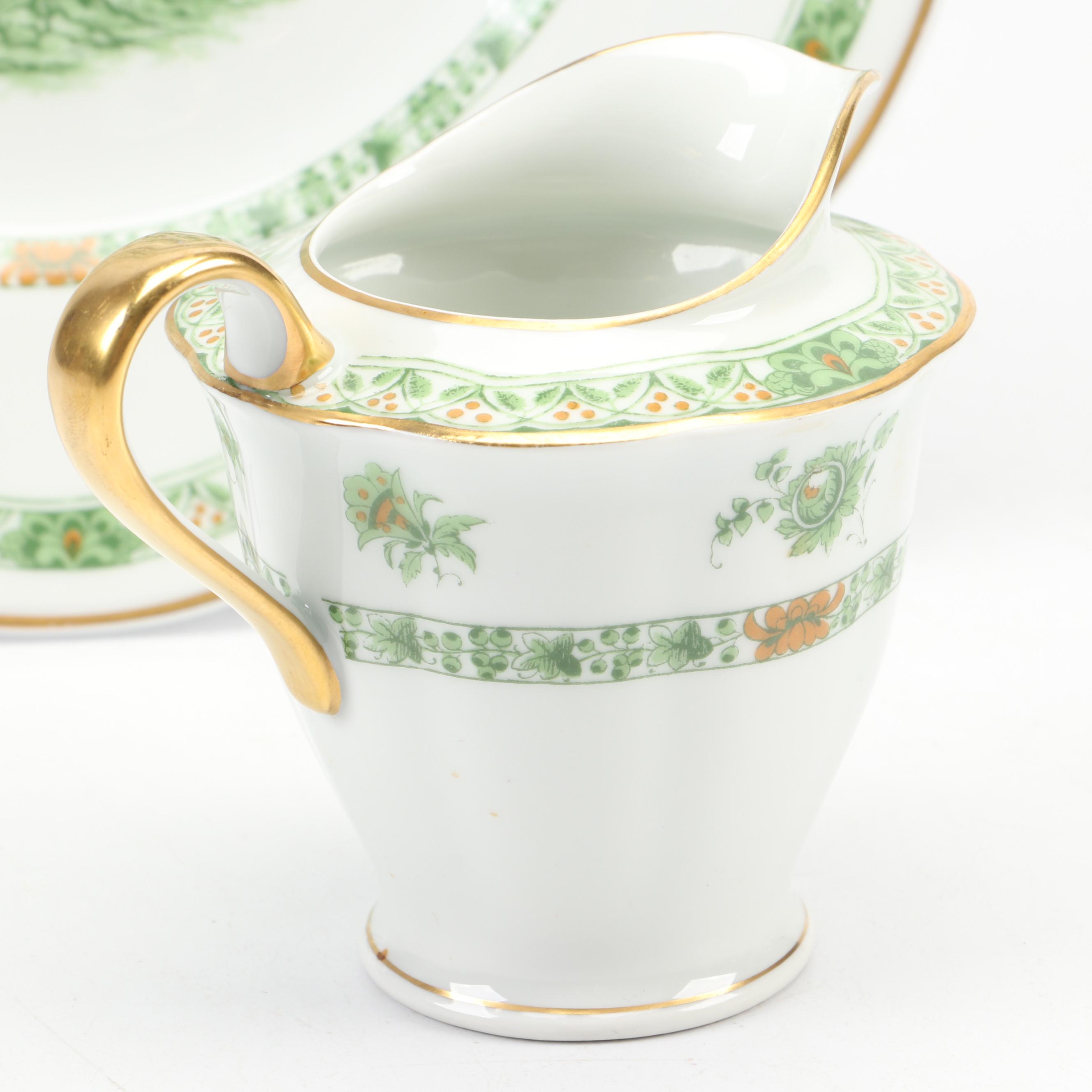 Haviland Limoges "Bonneval" Porcelain Creamer, Sugar and Dinner Plate