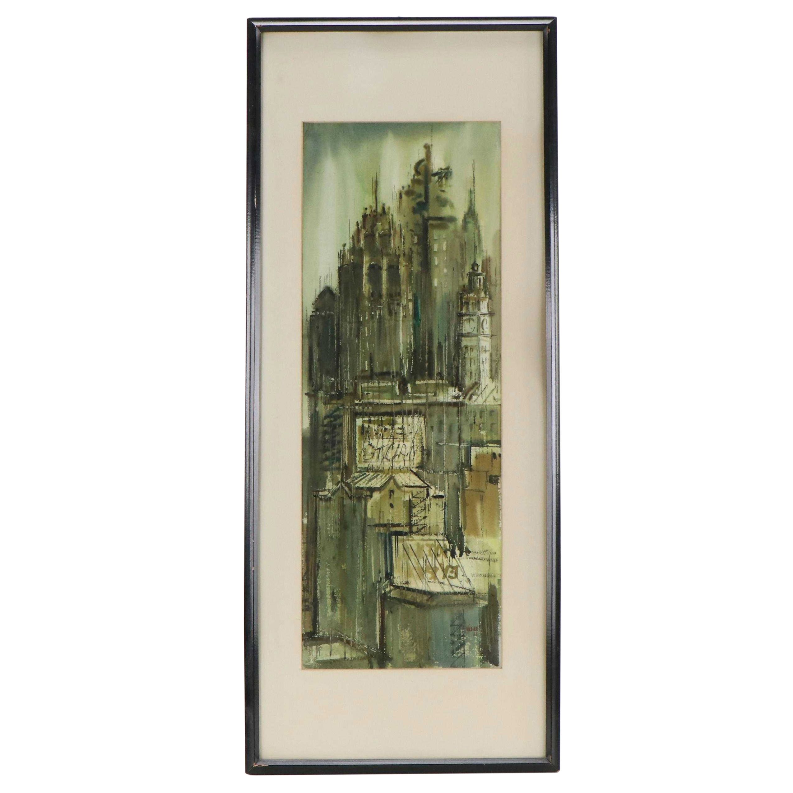 George Velich Watercolor Painting of a Cityscape, 1962
