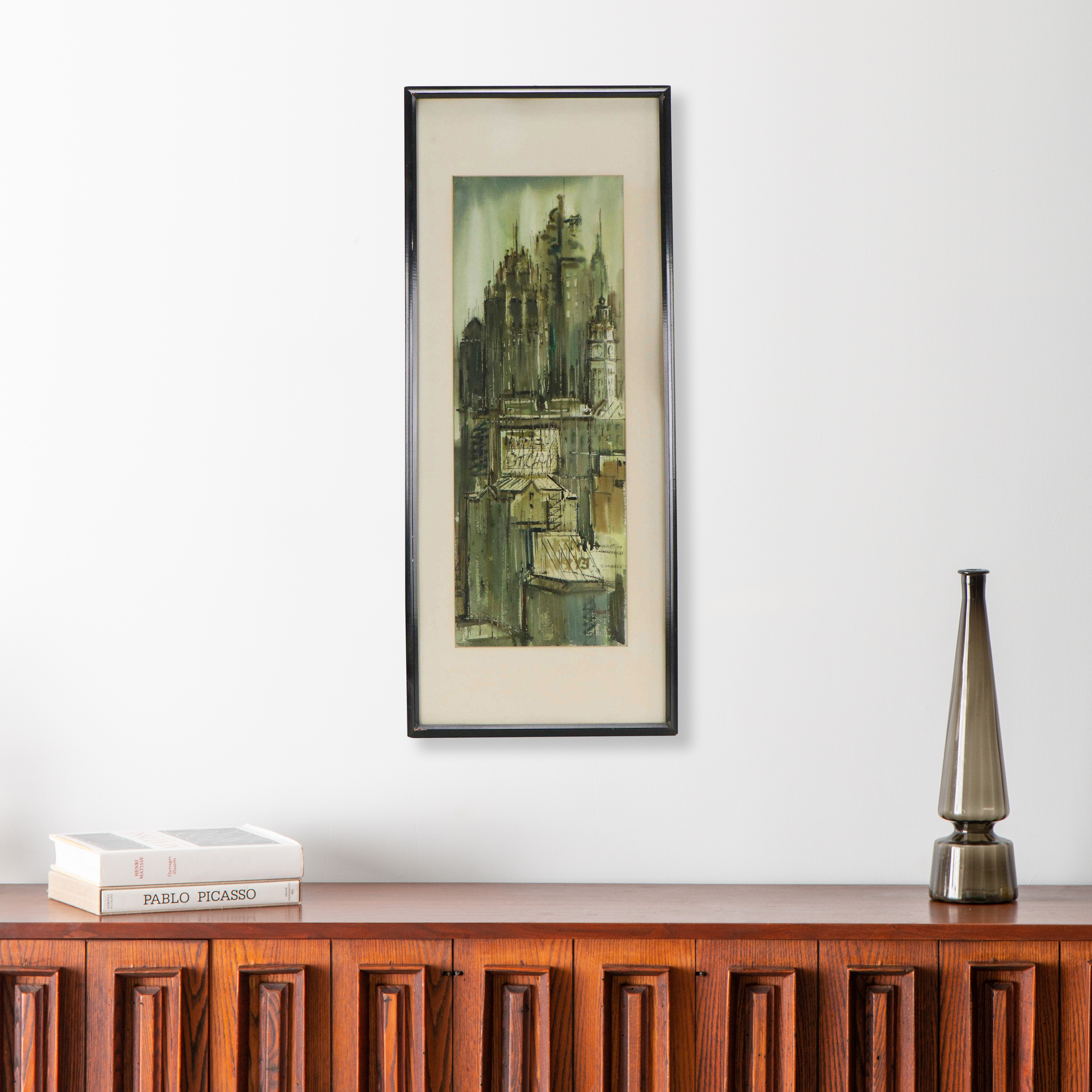 George Velich Watercolor Painting of a Cityscape, 1962