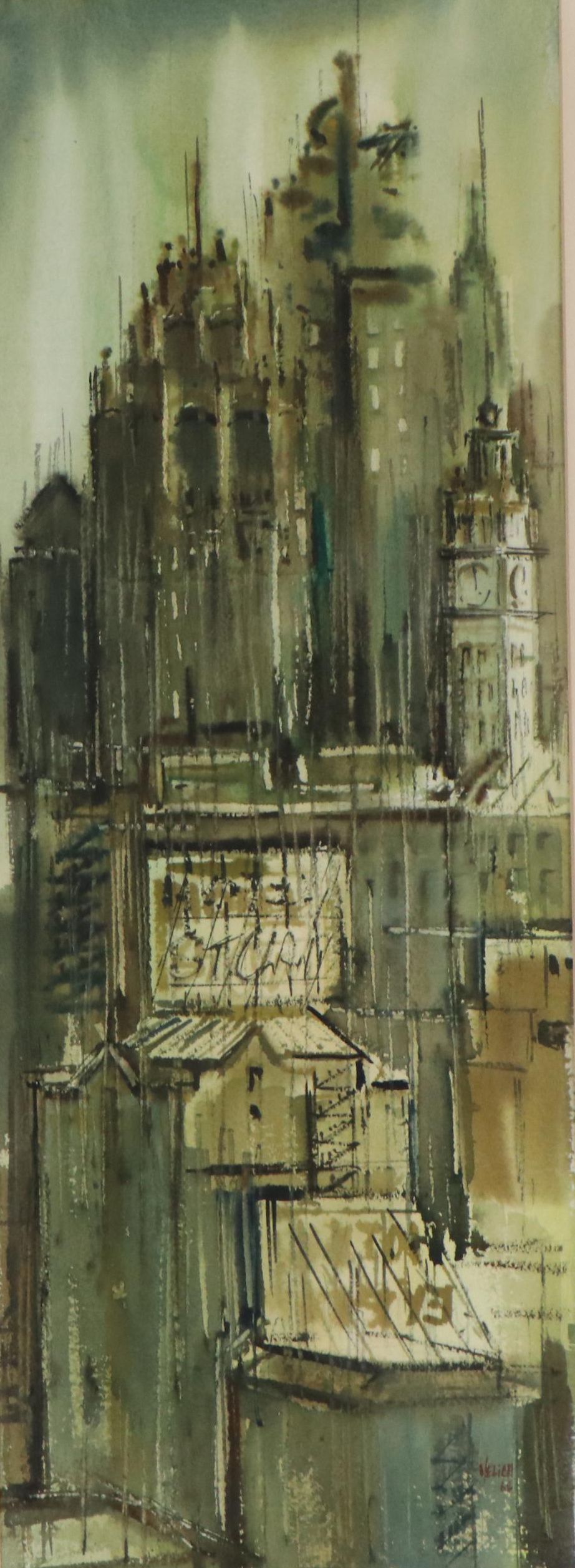 George Velich Watercolor Painting of a Cityscape, 1962