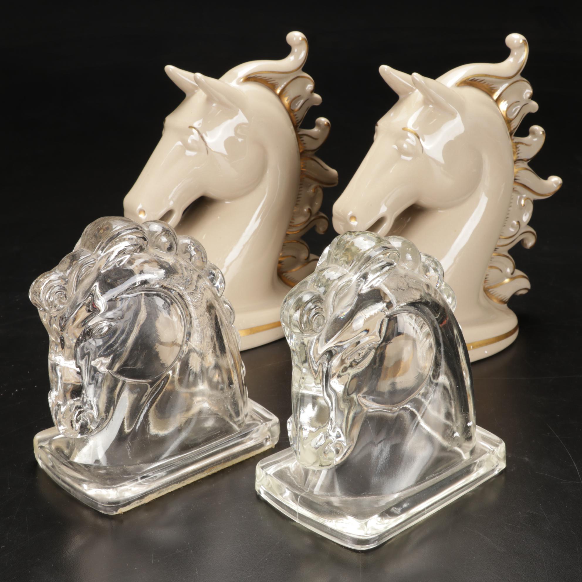 Horse Bookends in Ceramic and Glass