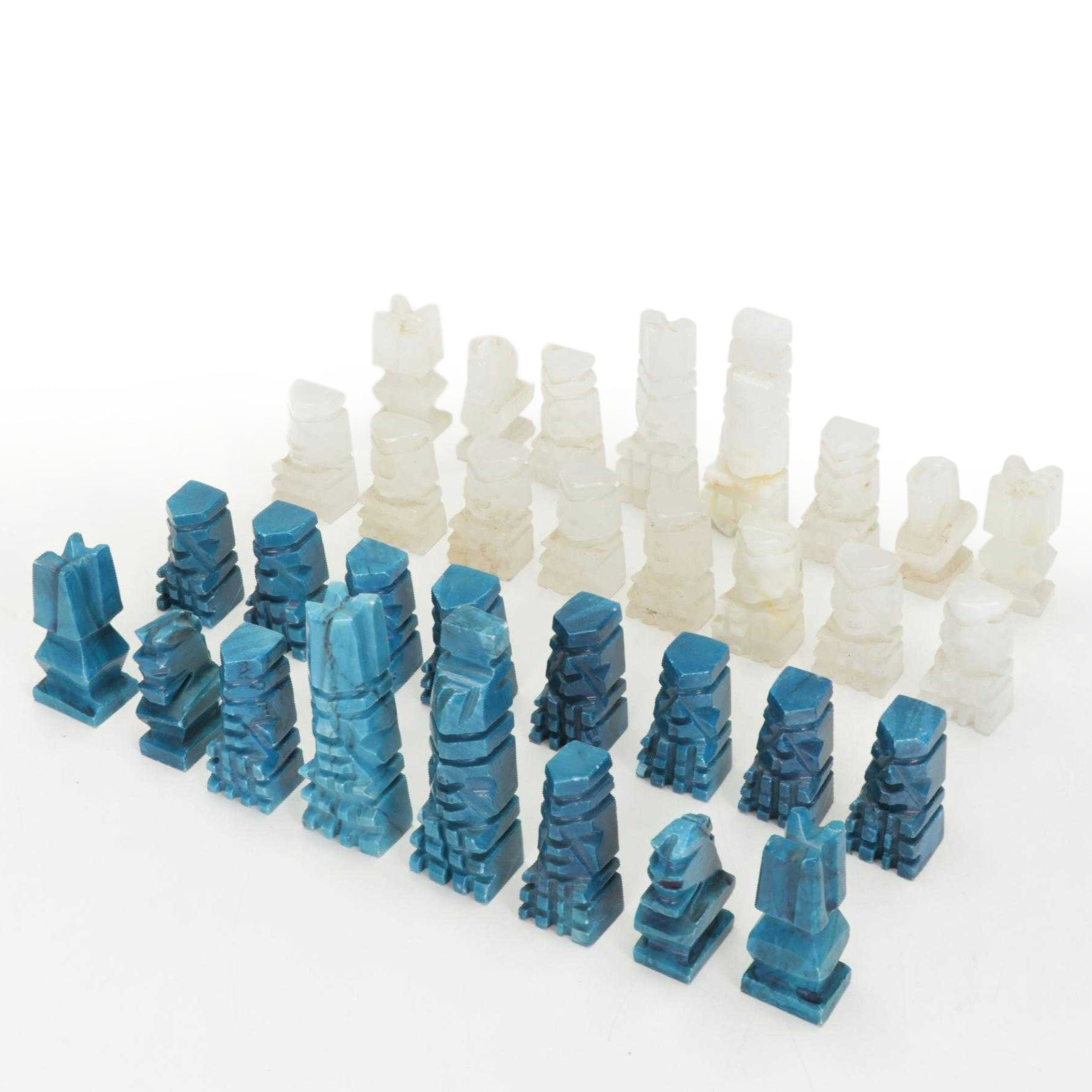 South American Calcite and Dyed Calcite Chess Pieces