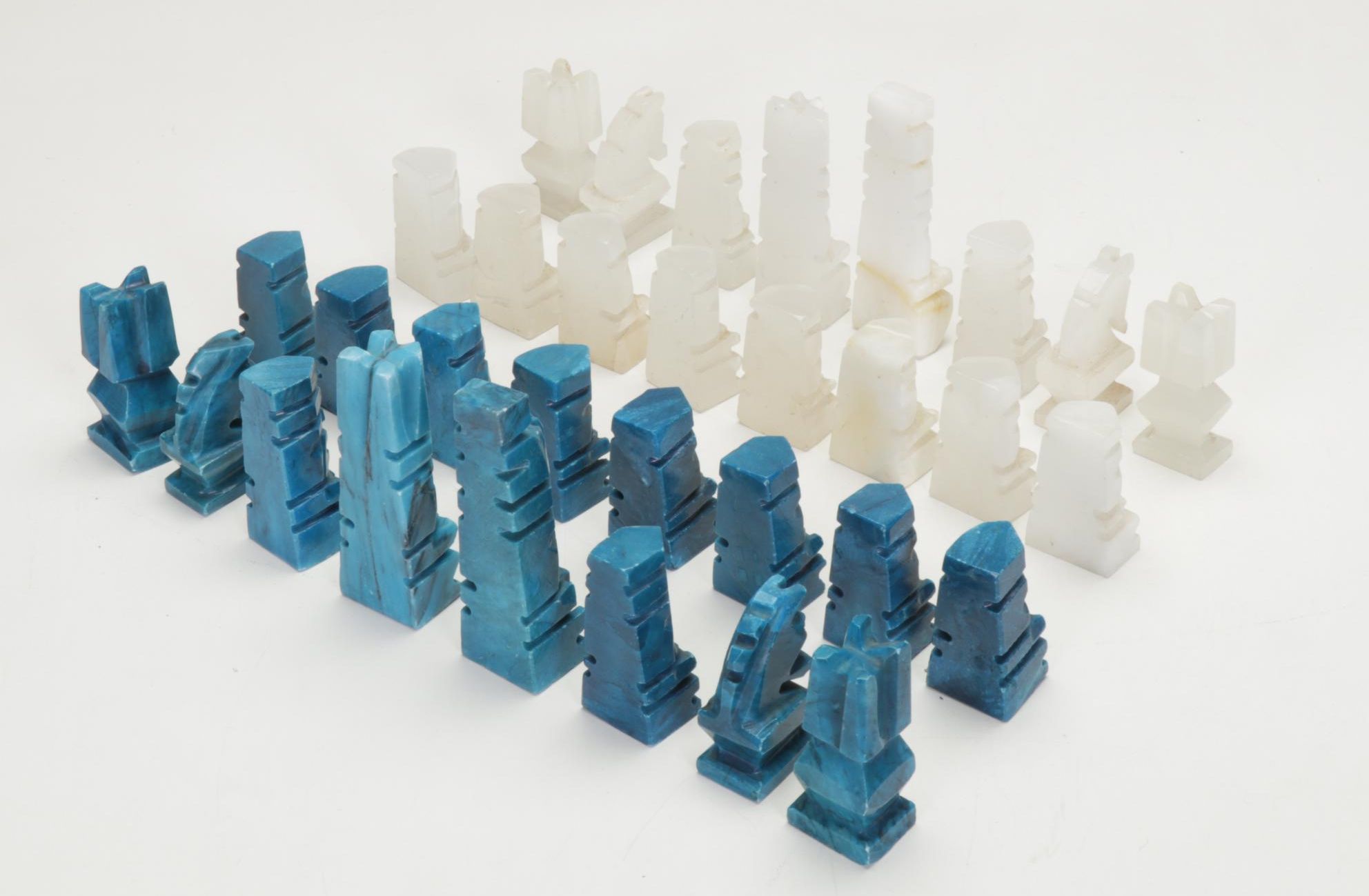 South American Calcite and Dyed Calcite Chess Pieces