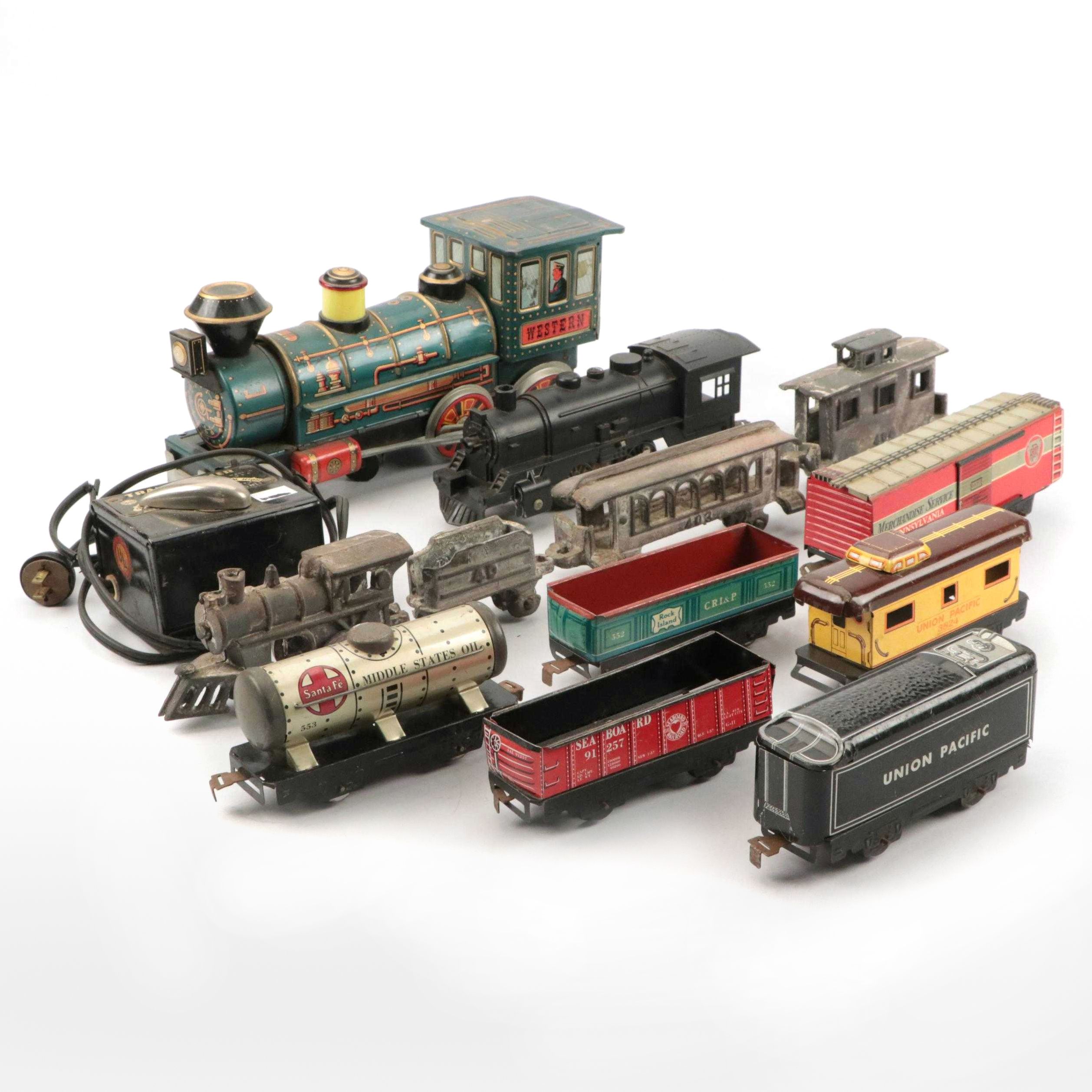 Louis Marx & Co. Train Transformer with O Scale and Other Train Cars