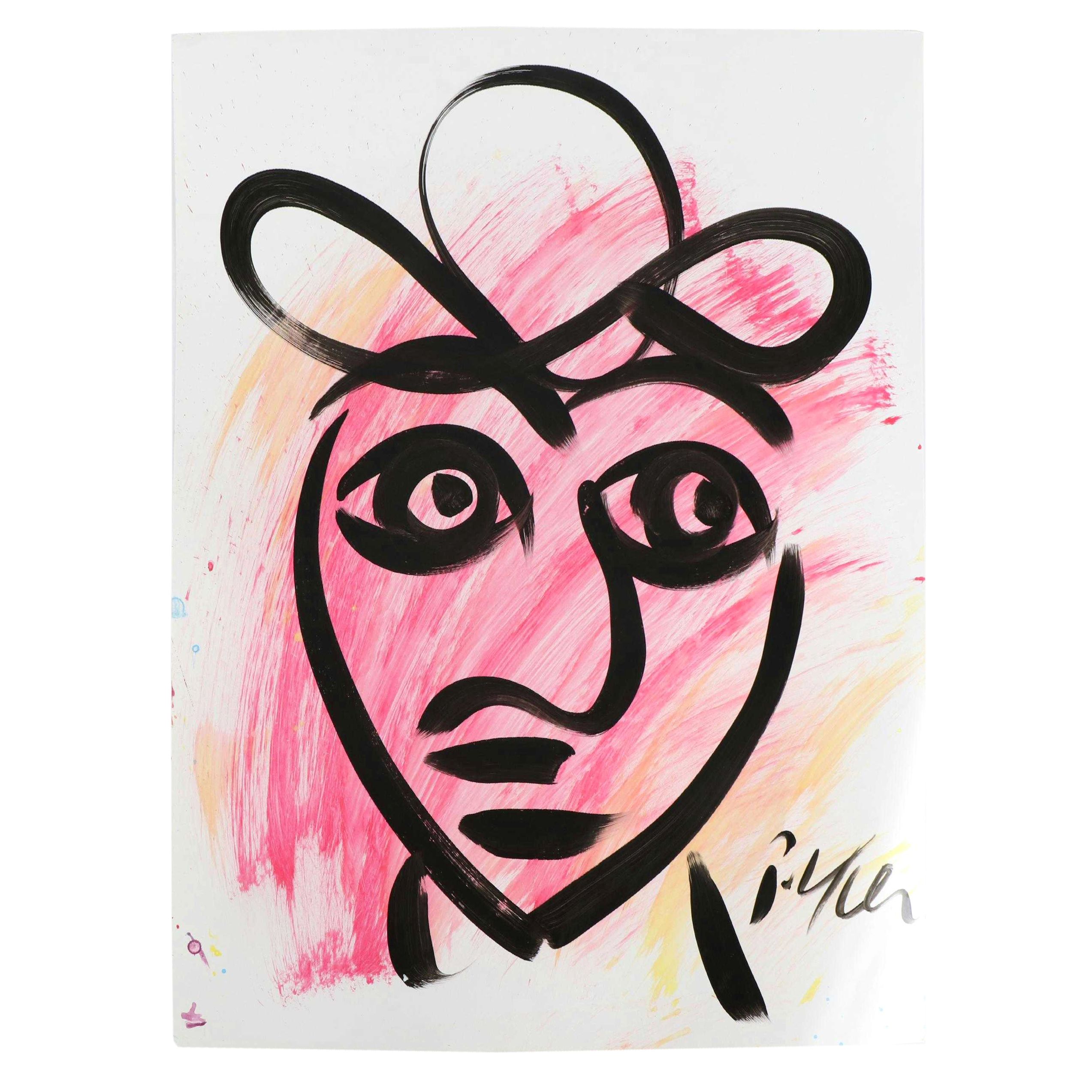 Peter Keil Abstract Acrylic Portrait Painting, Late 20th Century