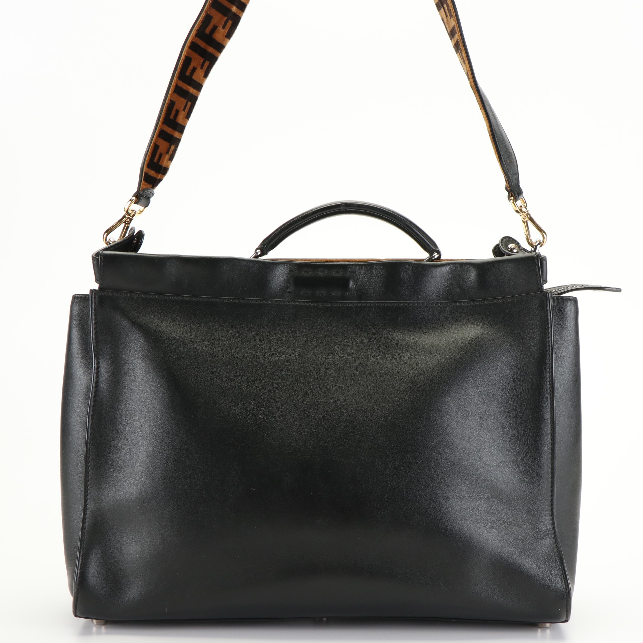 Fendi Peekaboo Fit Large Leather Briefcase with Zucca Velvet Interior