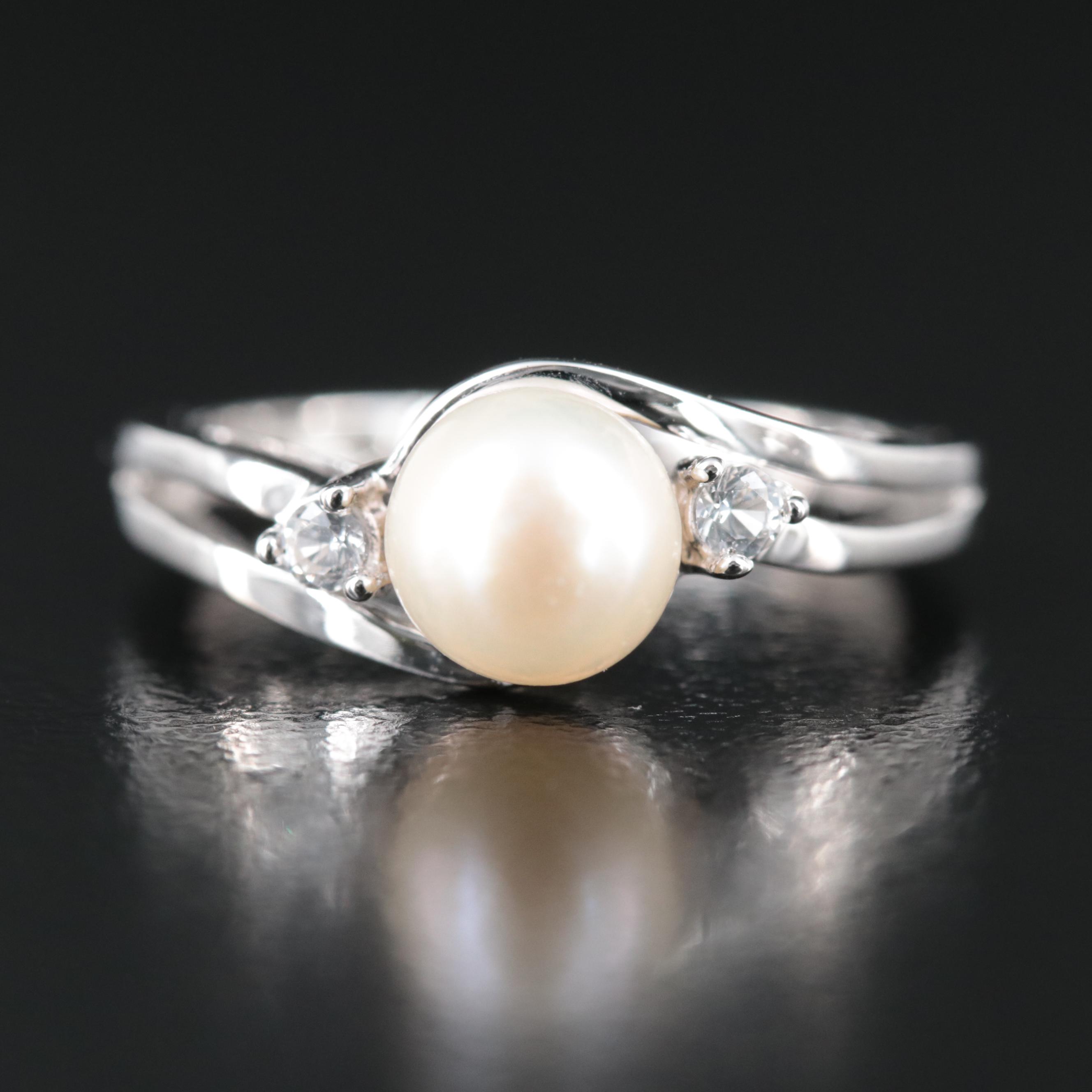 10K Pearl and Sapphire Ring