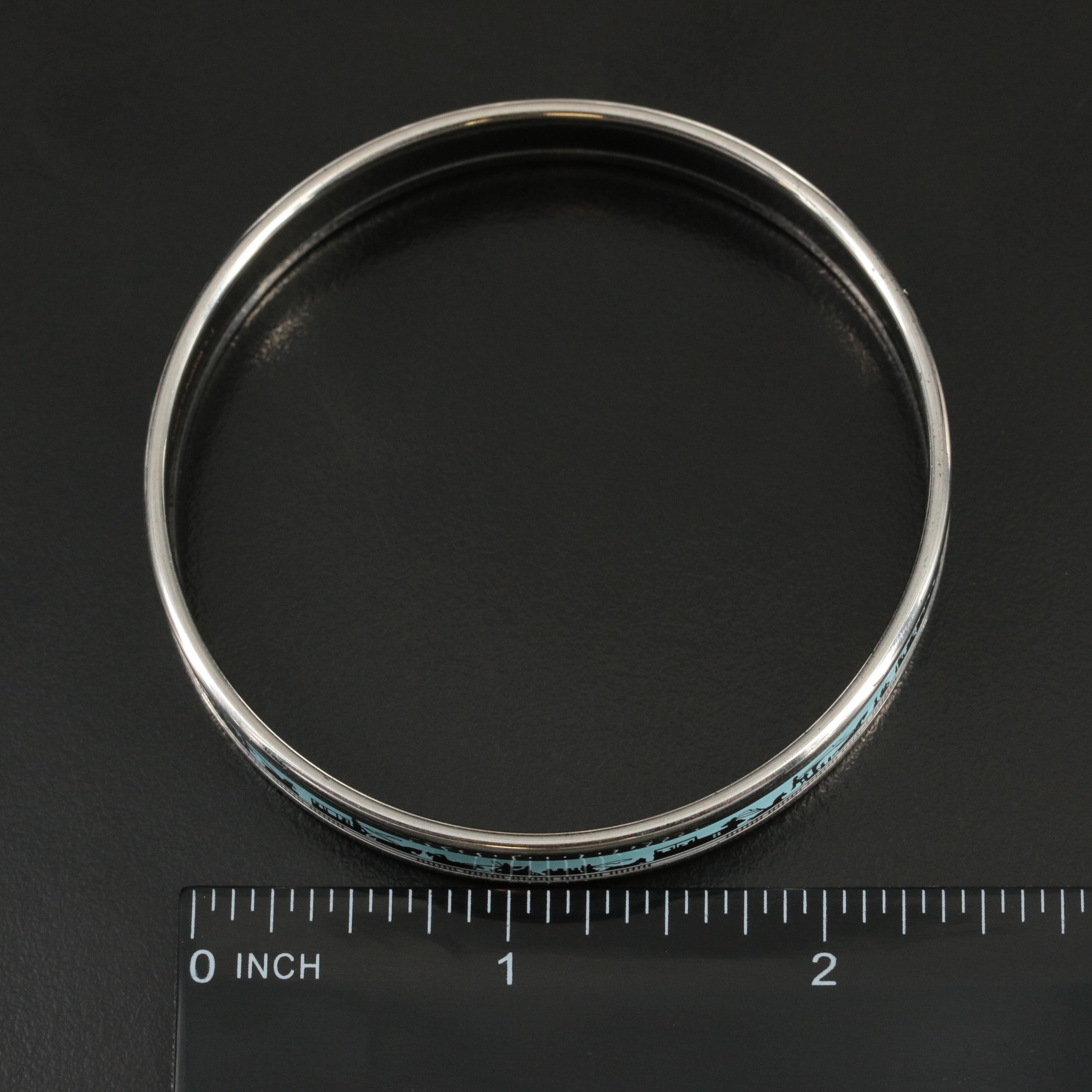 Hermès Horse and Carriage Narrow Enamel Bangle in Sky Blue