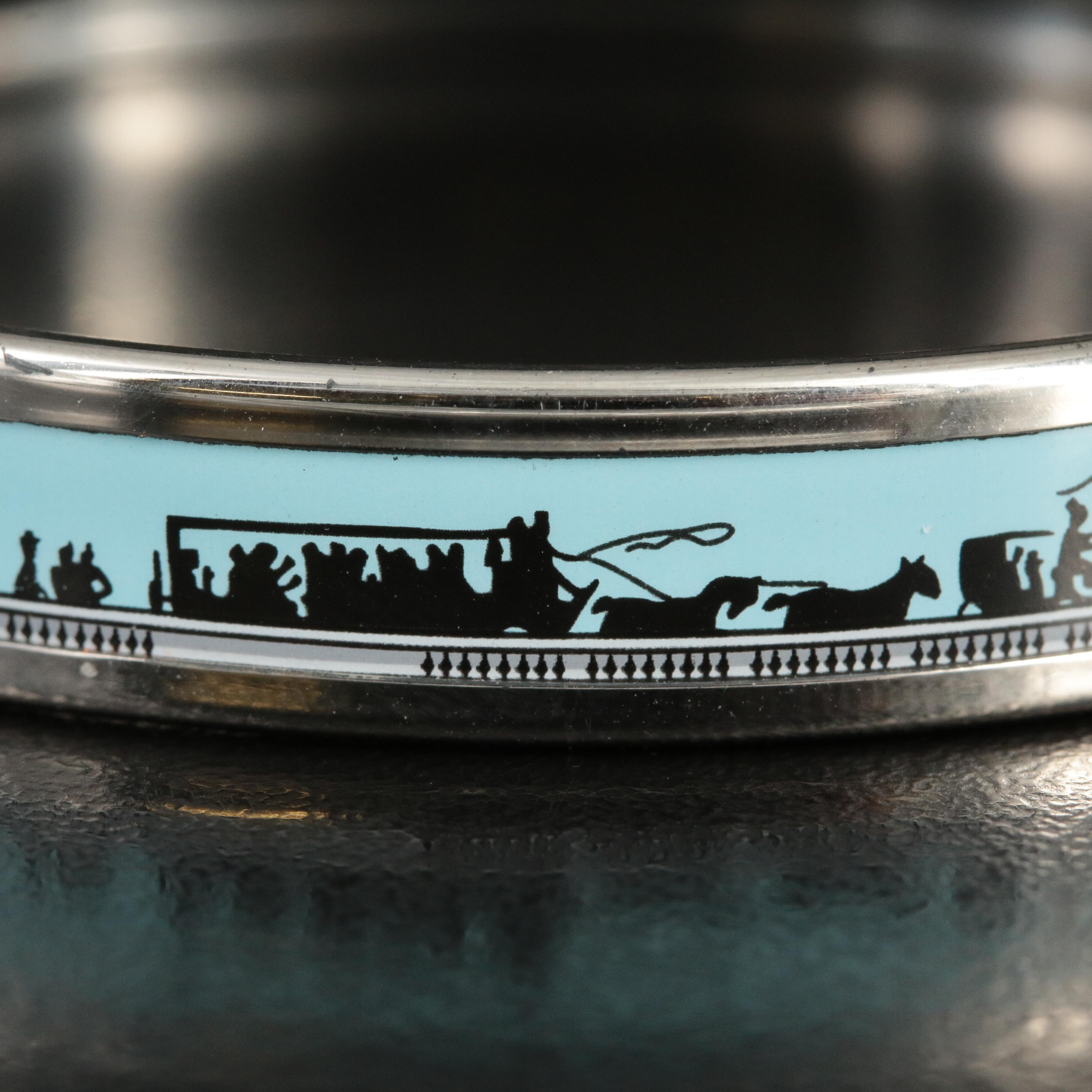 Hermès Horse and Carriage Narrow Enamel Bangle in Sky Blue
