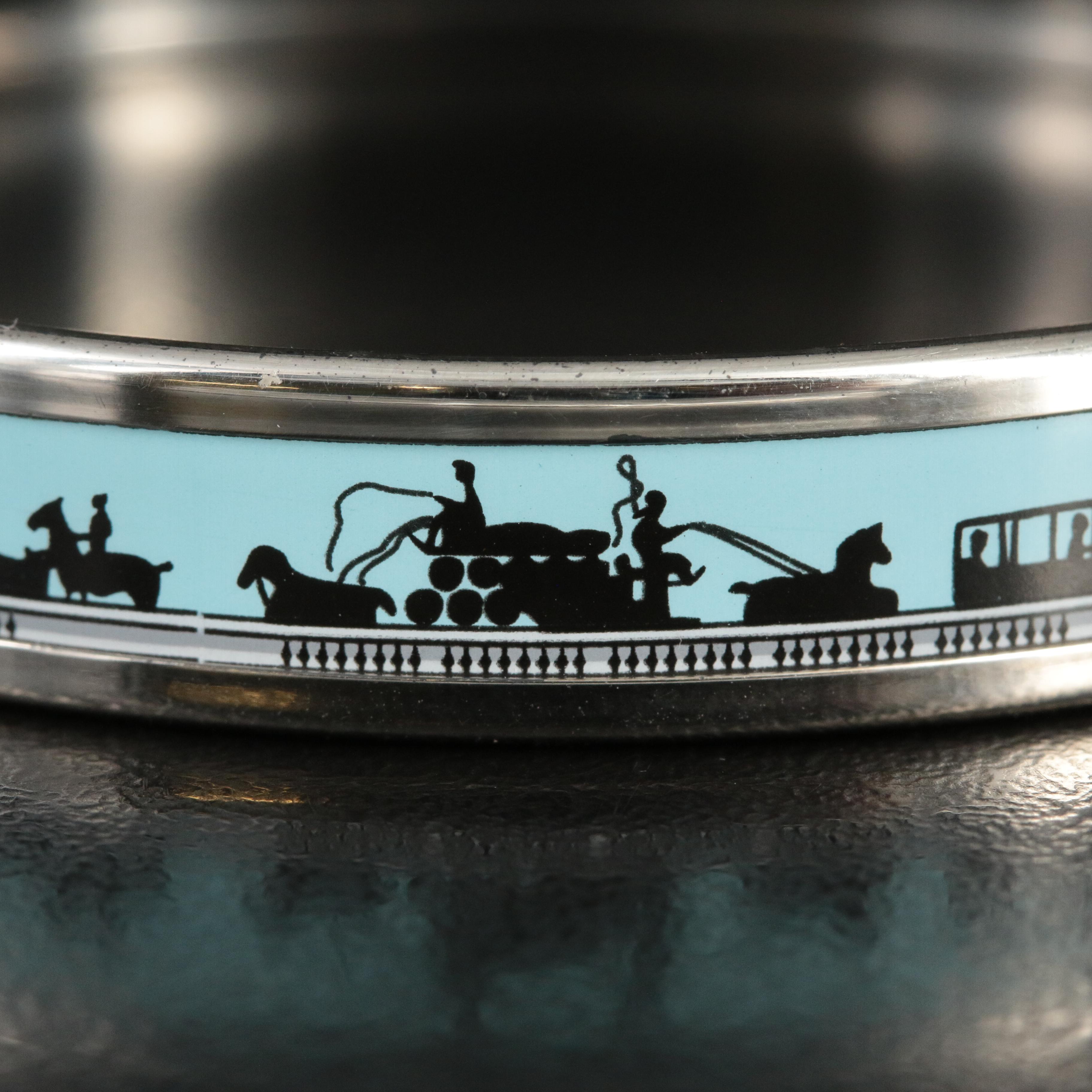 Hermès Horse and Carriage Narrow Enamel Bangle in Sky Blue