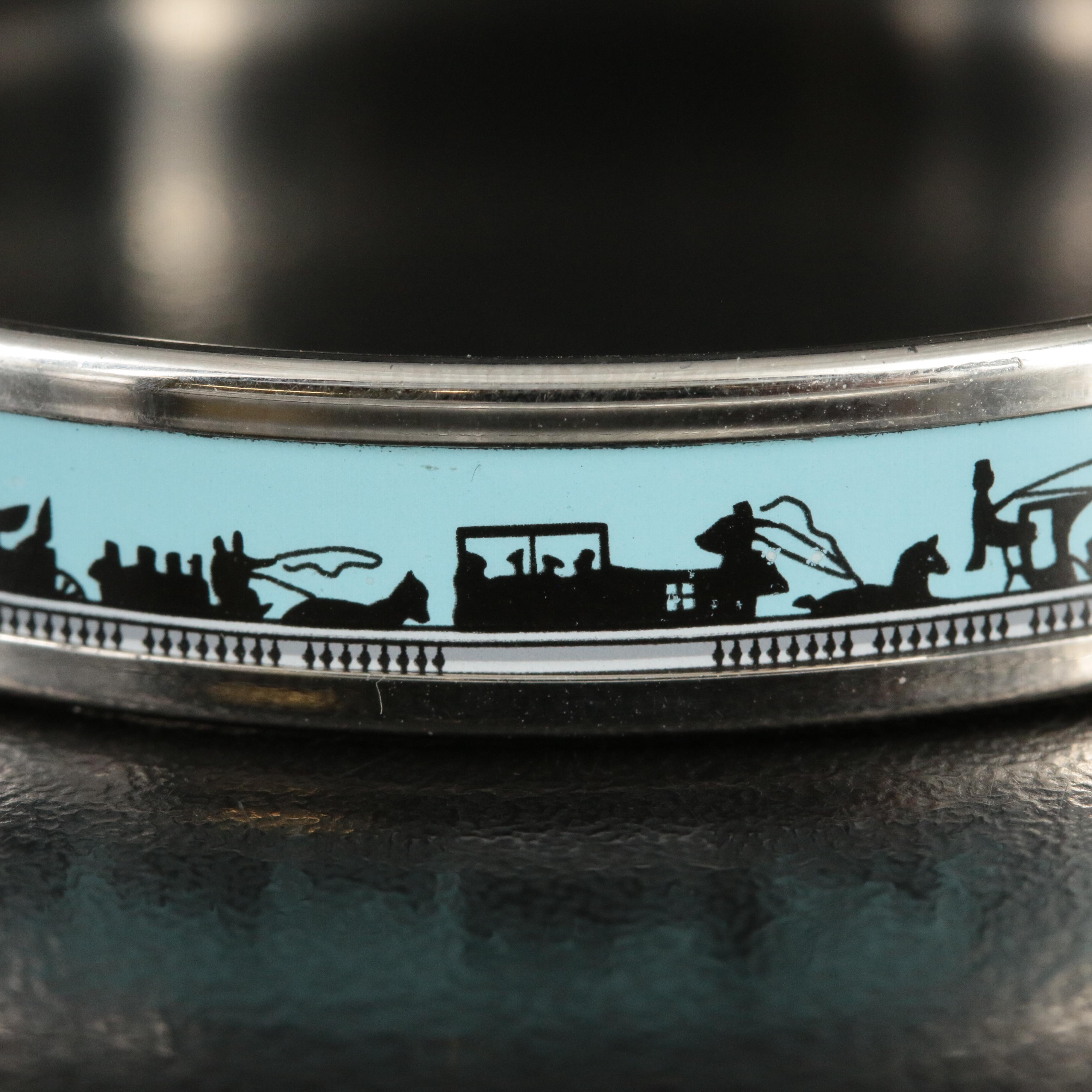 Hermès Horse and Carriage Narrow Enamel Bangle in Sky Blue