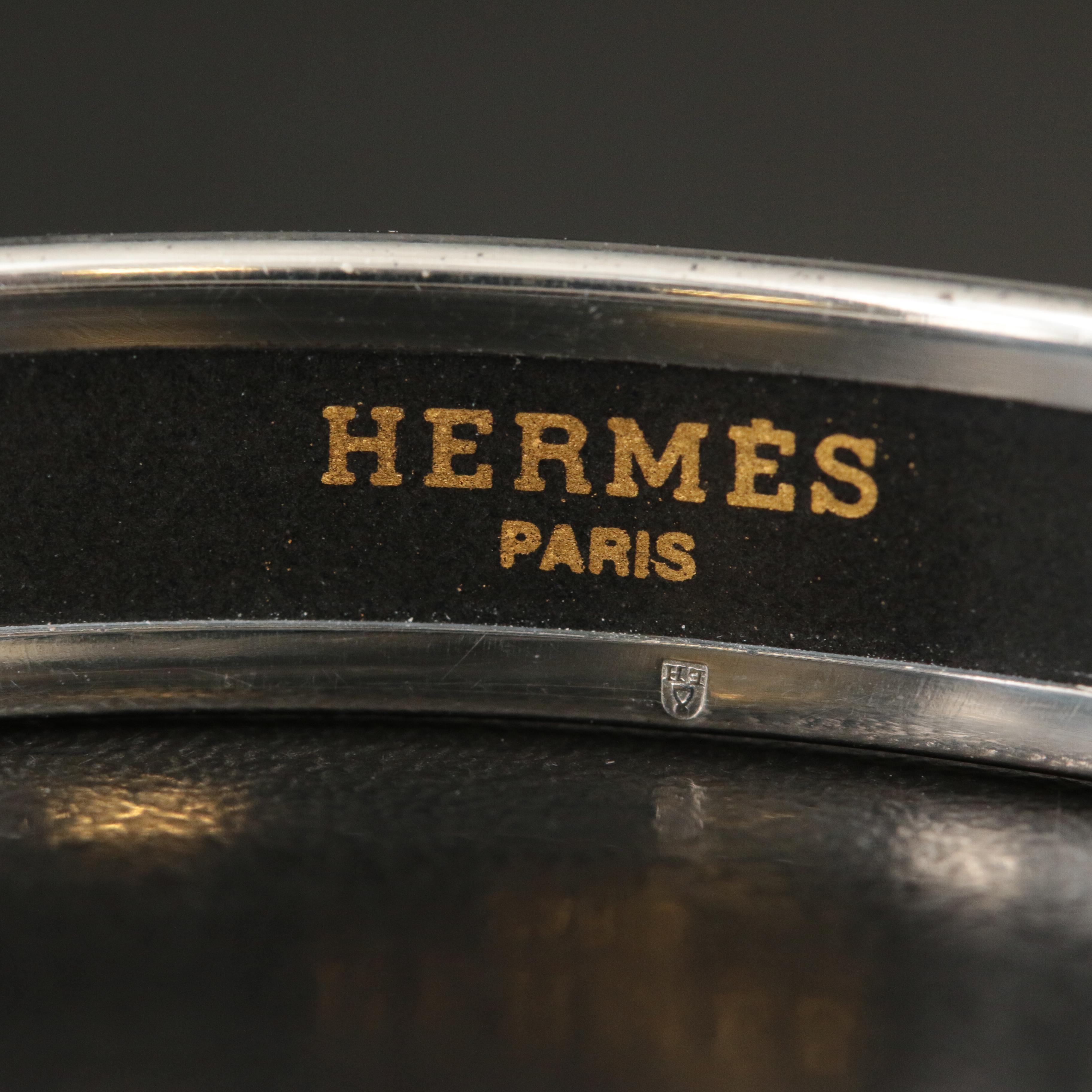 Hermès Horse and Carriage Narrow Enamel Bangle in Sky Blue