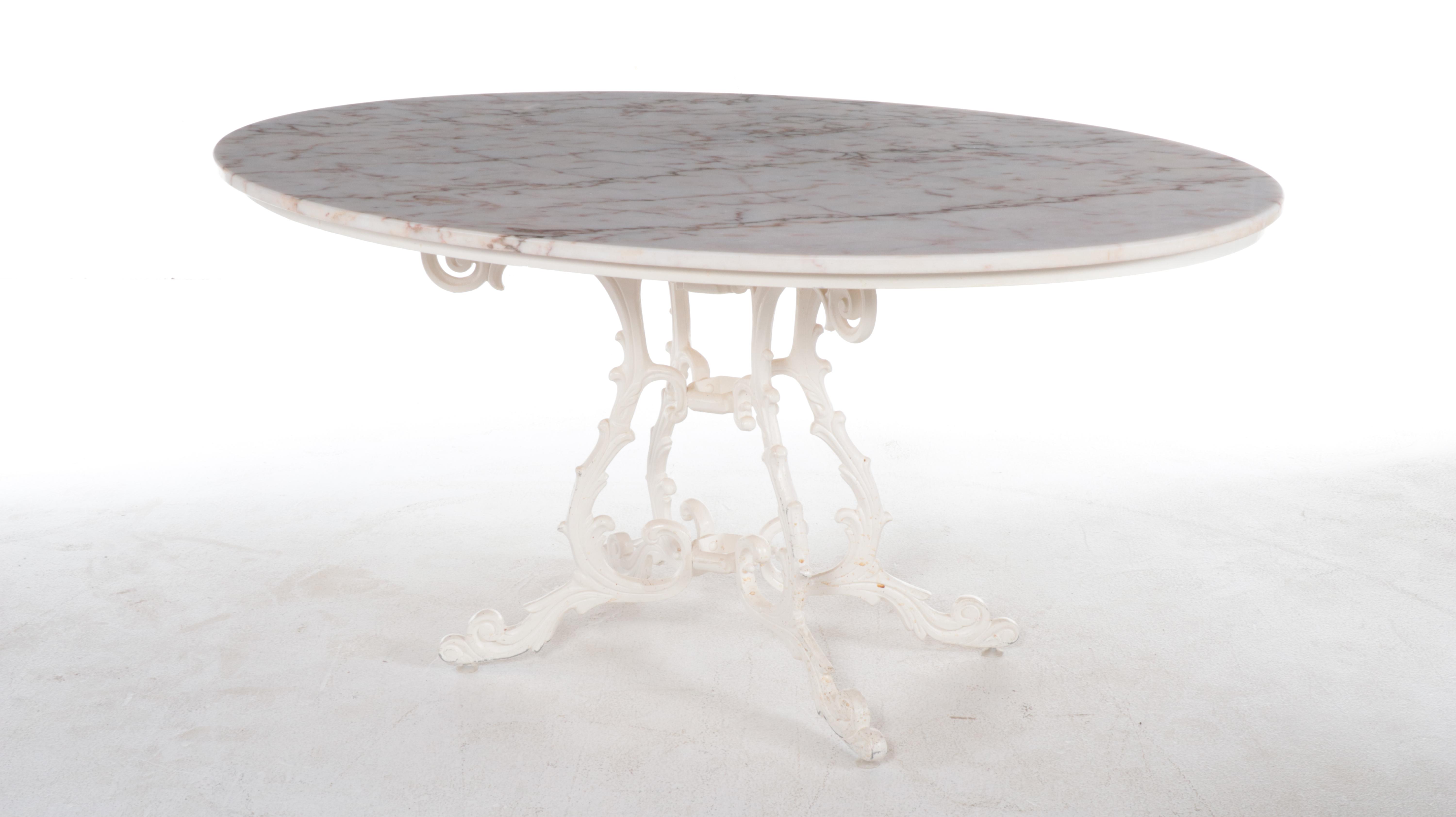 Victorian Style Cast Metal Patio Dining Set with Stone Top, Mid to Late 20th C.