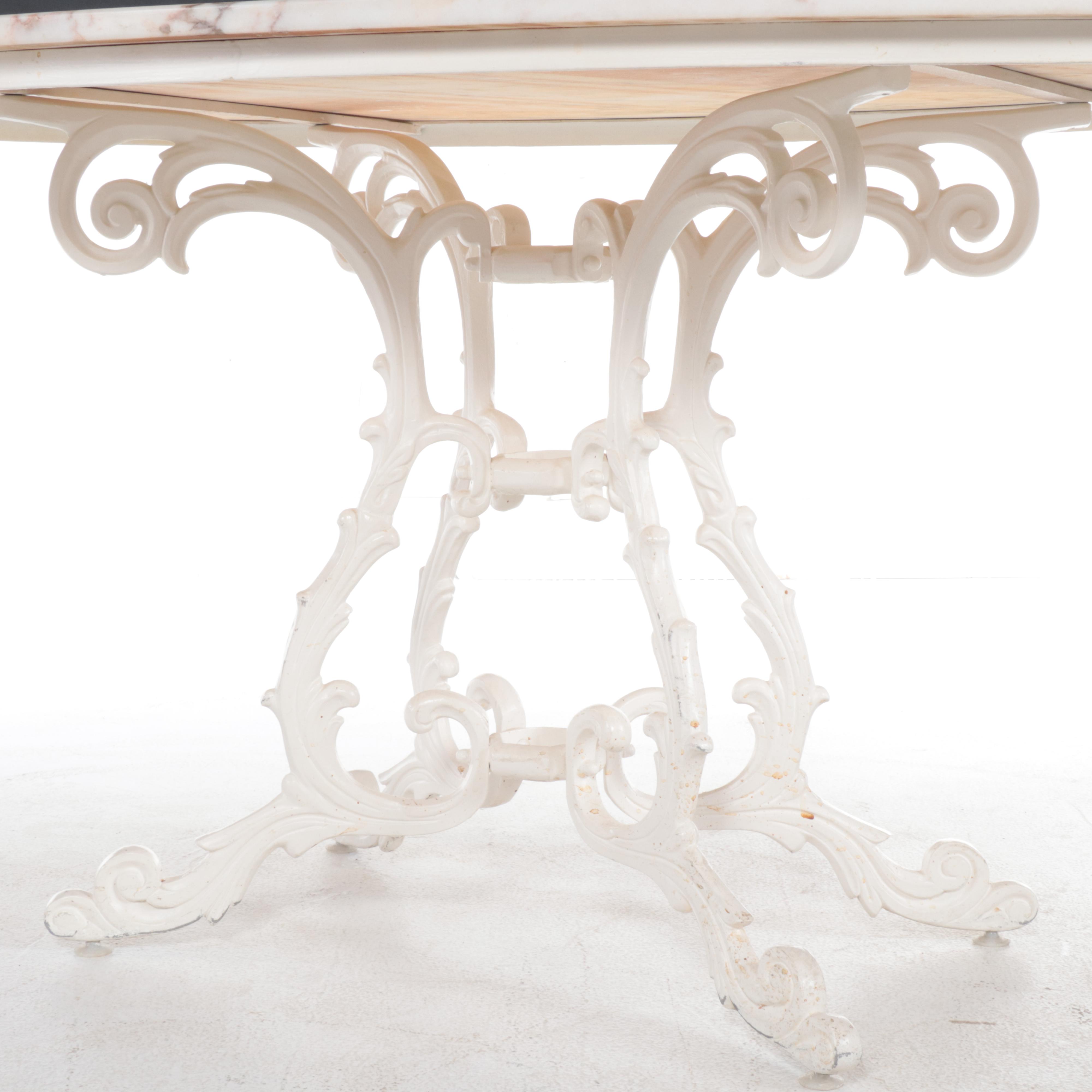 Victorian Style Cast Metal Patio Dining Set with Stone Top, Mid to Late 20th C.