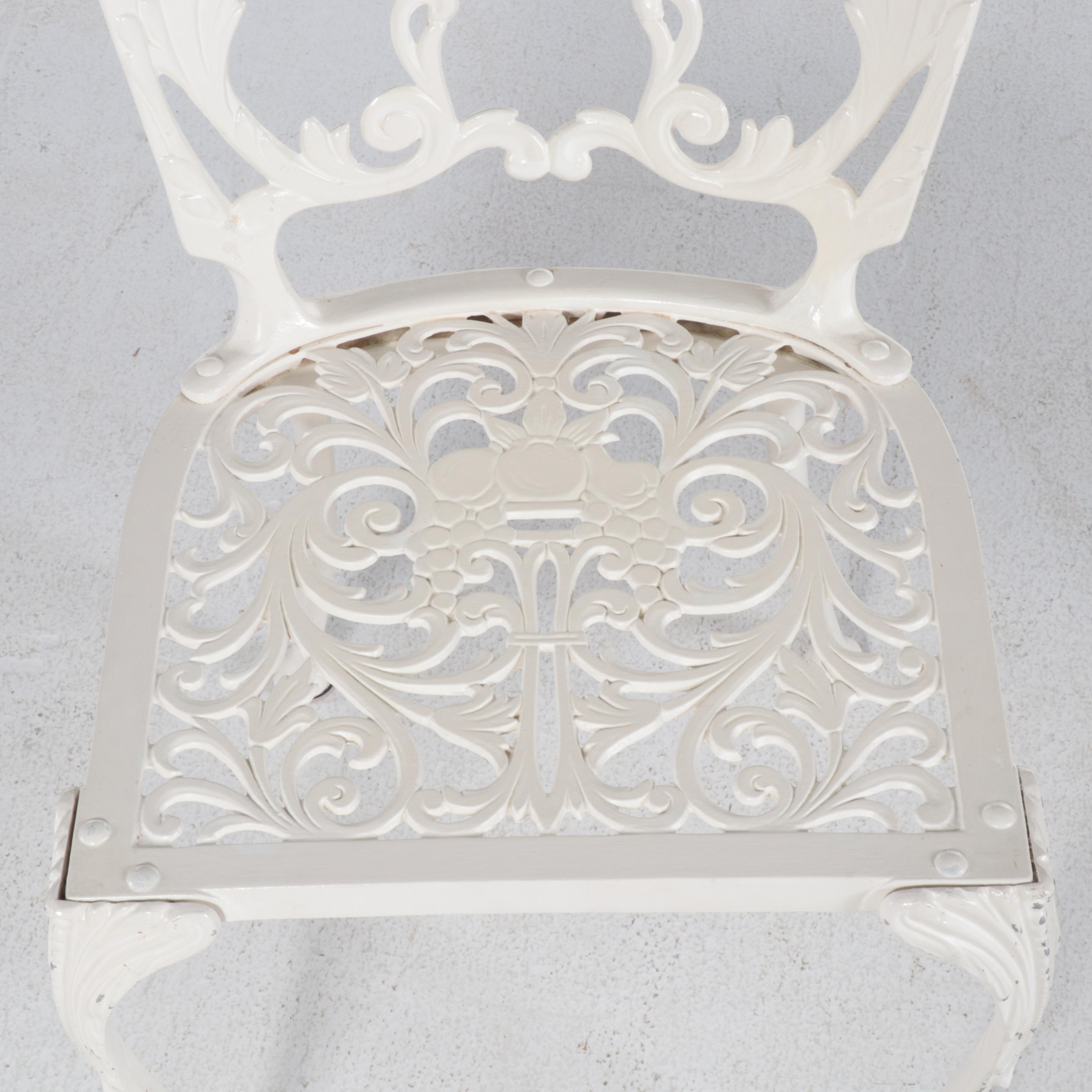 Victorian Style Cast Metal Patio Dining Set with Stone Top, Mid to Late 20th C.