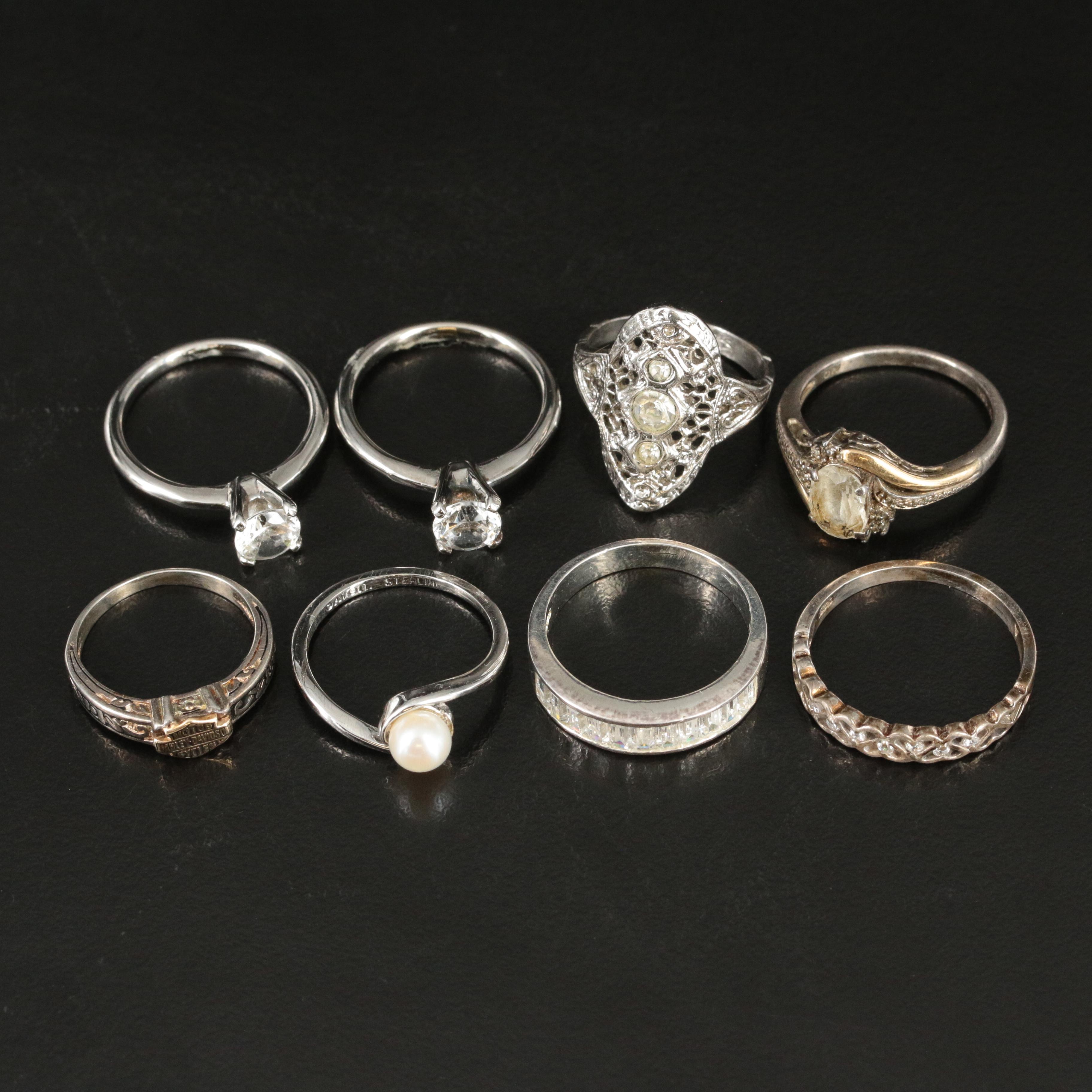 Sterling Ring Assortment Including 10K Accent, Pearl and CZ