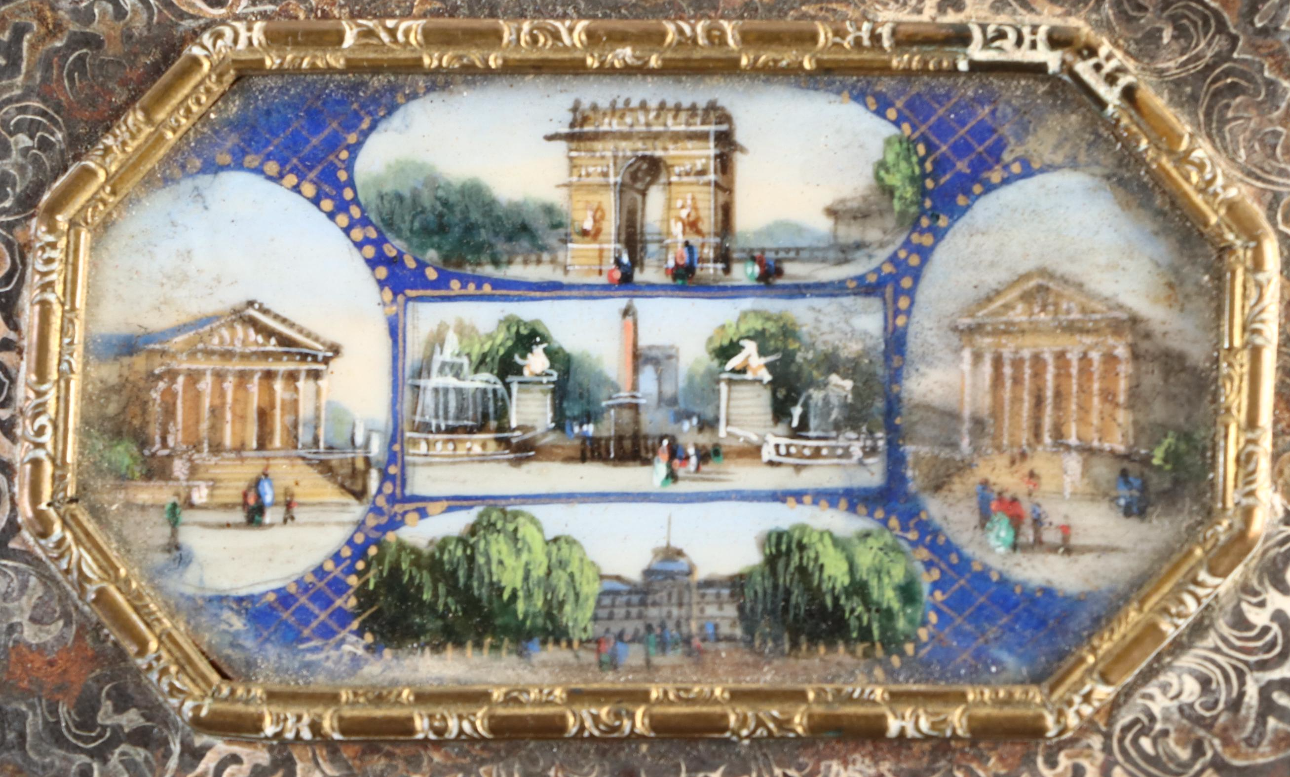 Hand-Painted Embossed Metal French Souvenir Wallet, Early 20th Century