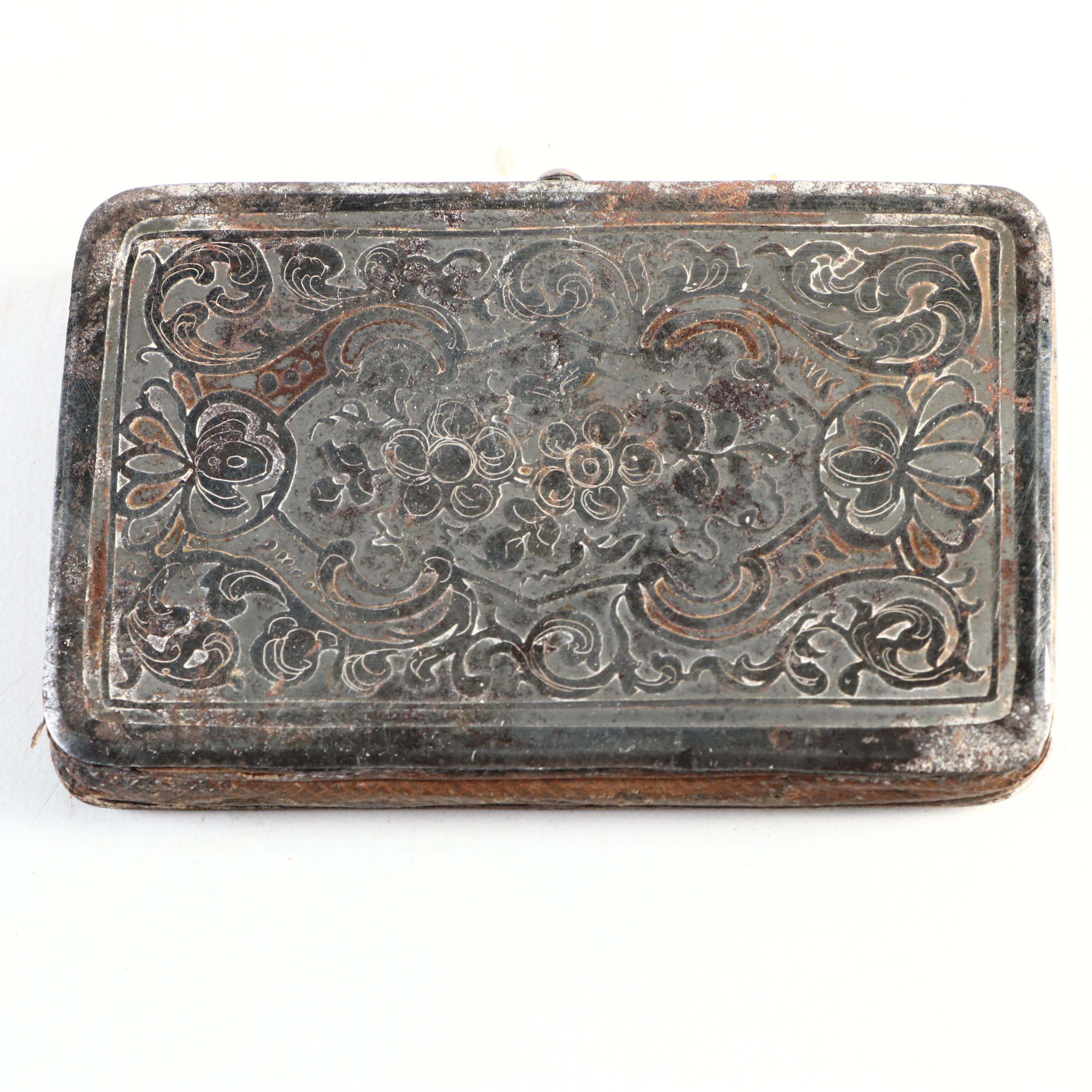 Hand-Painted Embossed Metal French Souvenir Wallet, Early 20th Century