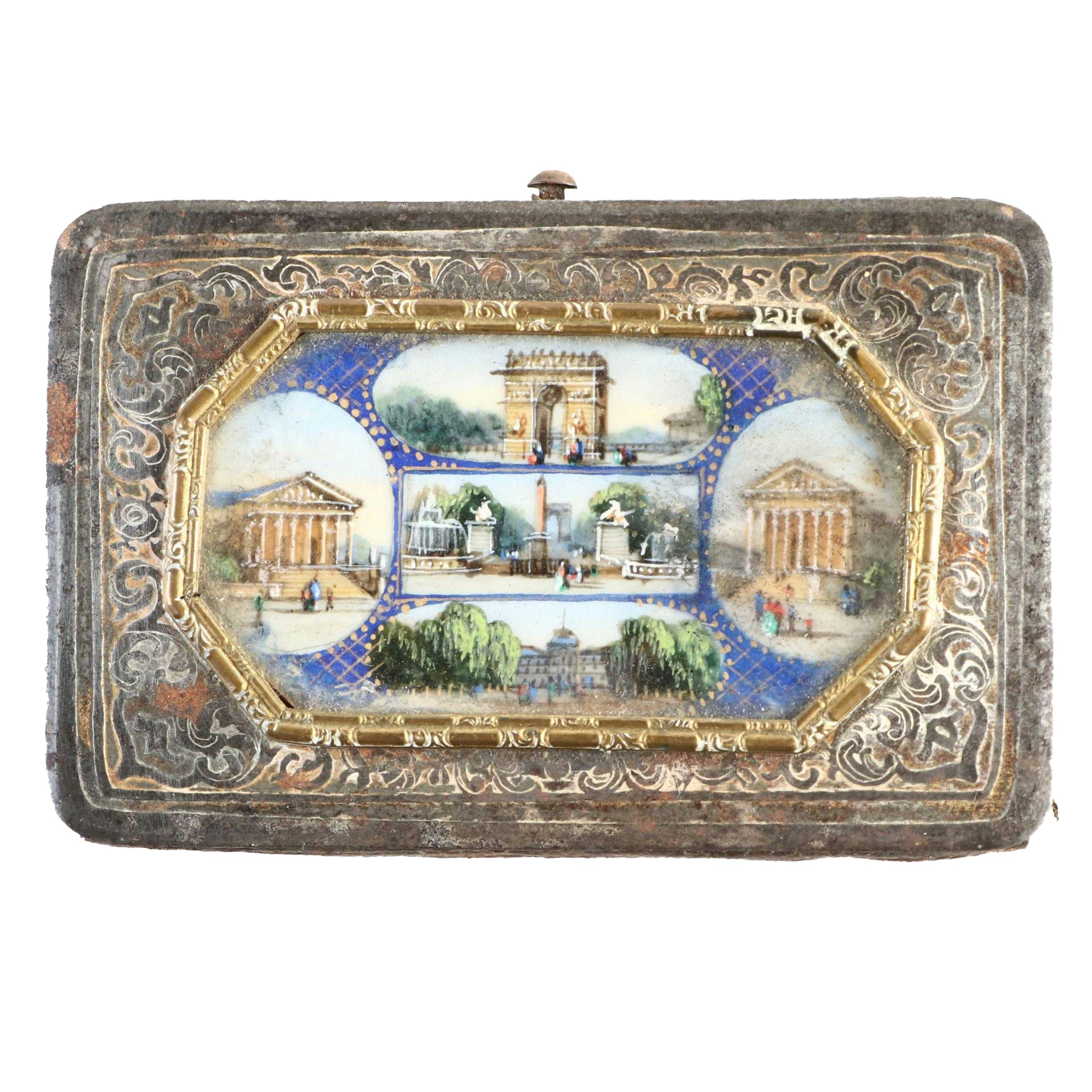 Hand-Painted Embossed Metal French Souvenir Wallet, Early 20th Century