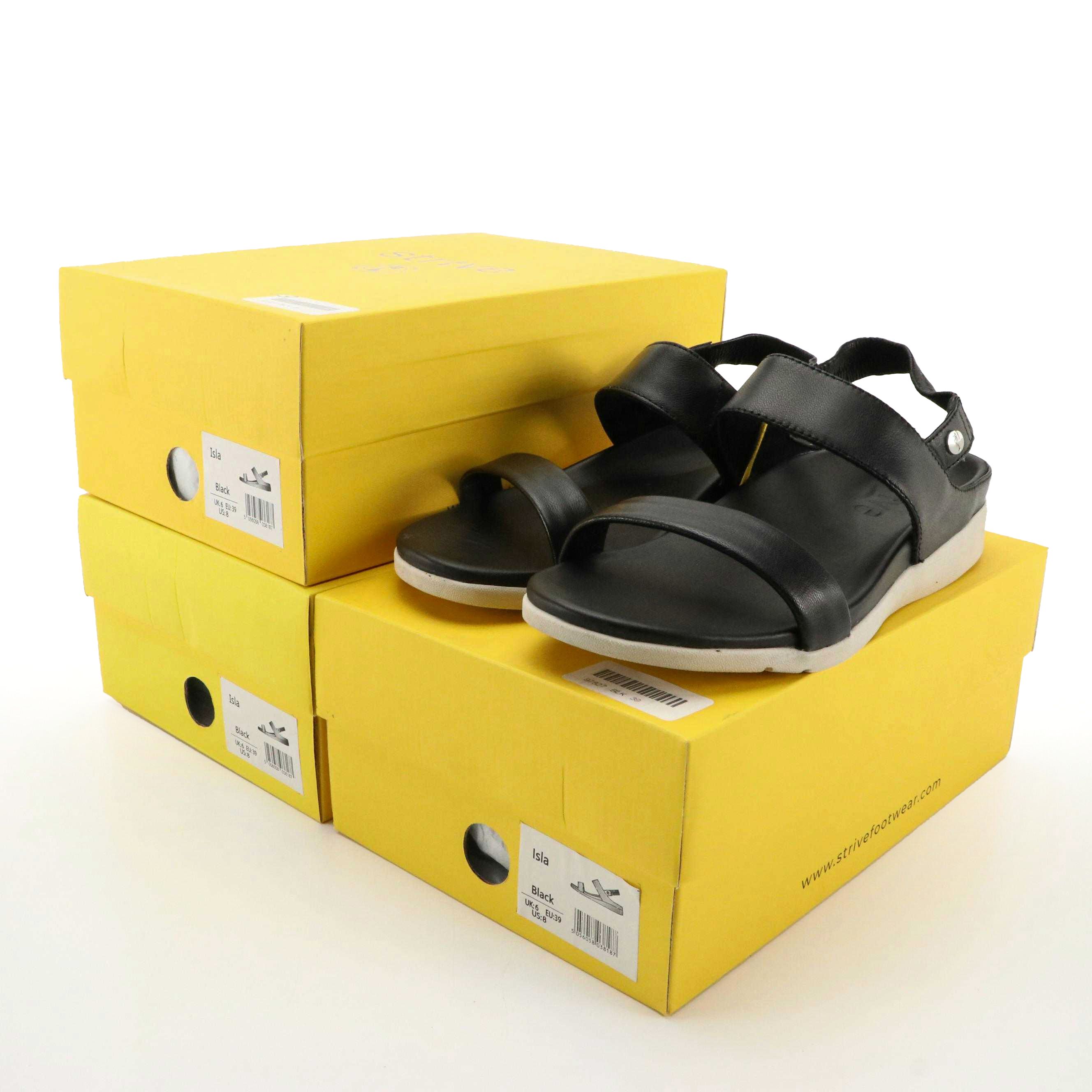 Strive Isla Black Leather Walking Sandals, New in Boxes