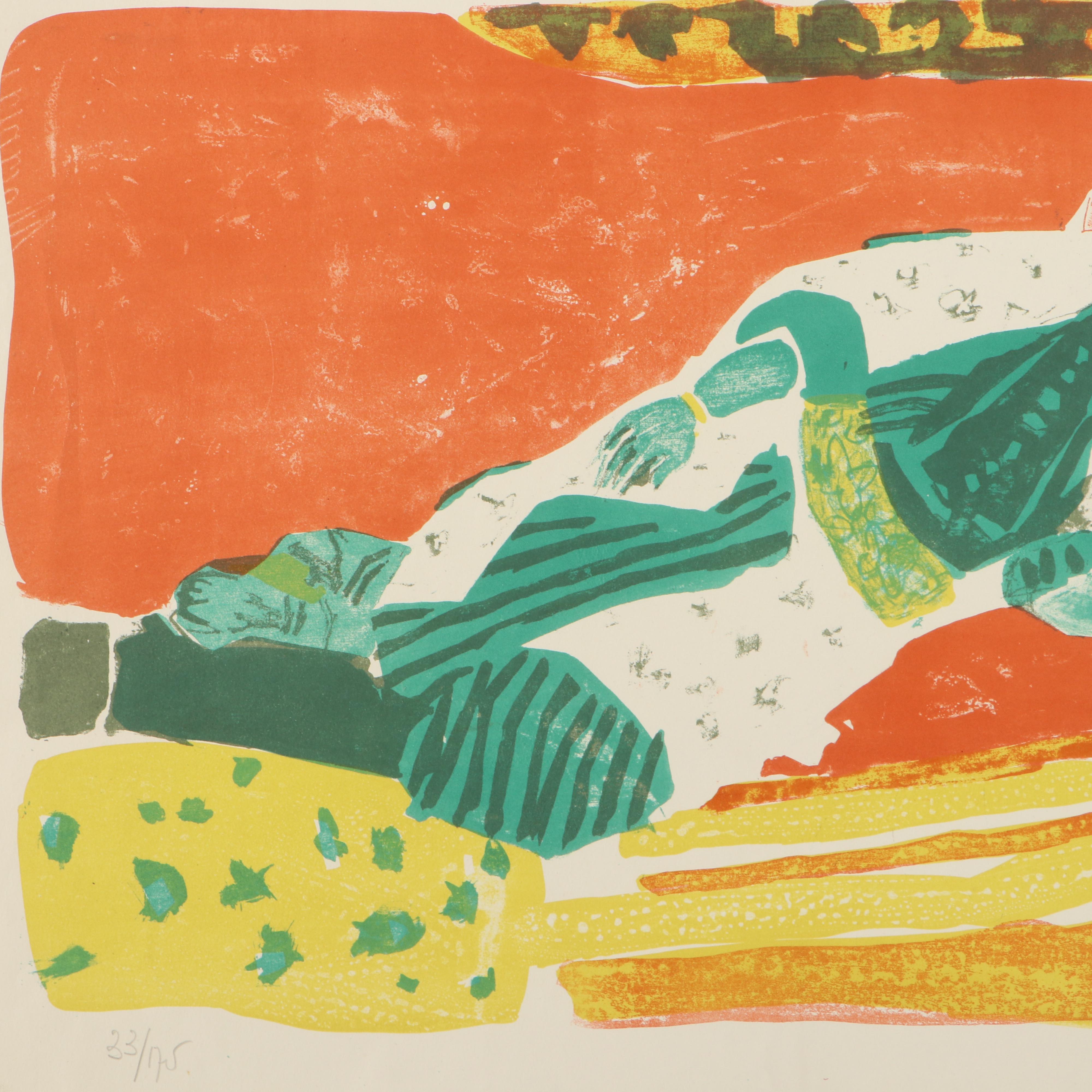 Roger Bezombes Lithograph of Recumbent Female Figure, 1960s