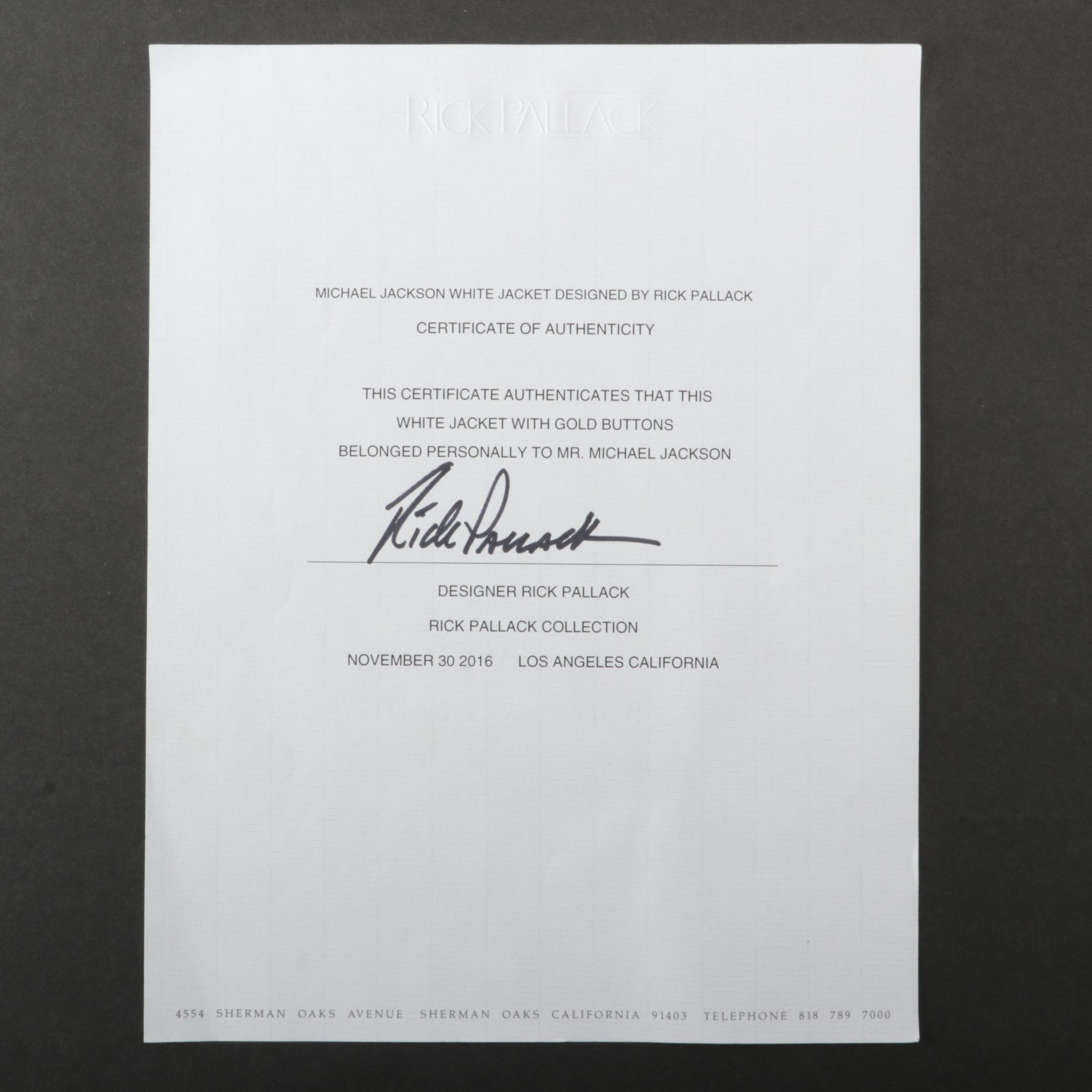 Michael Jackson Owned Double-Breasted Jacket Designed by Rick Pallack with COA