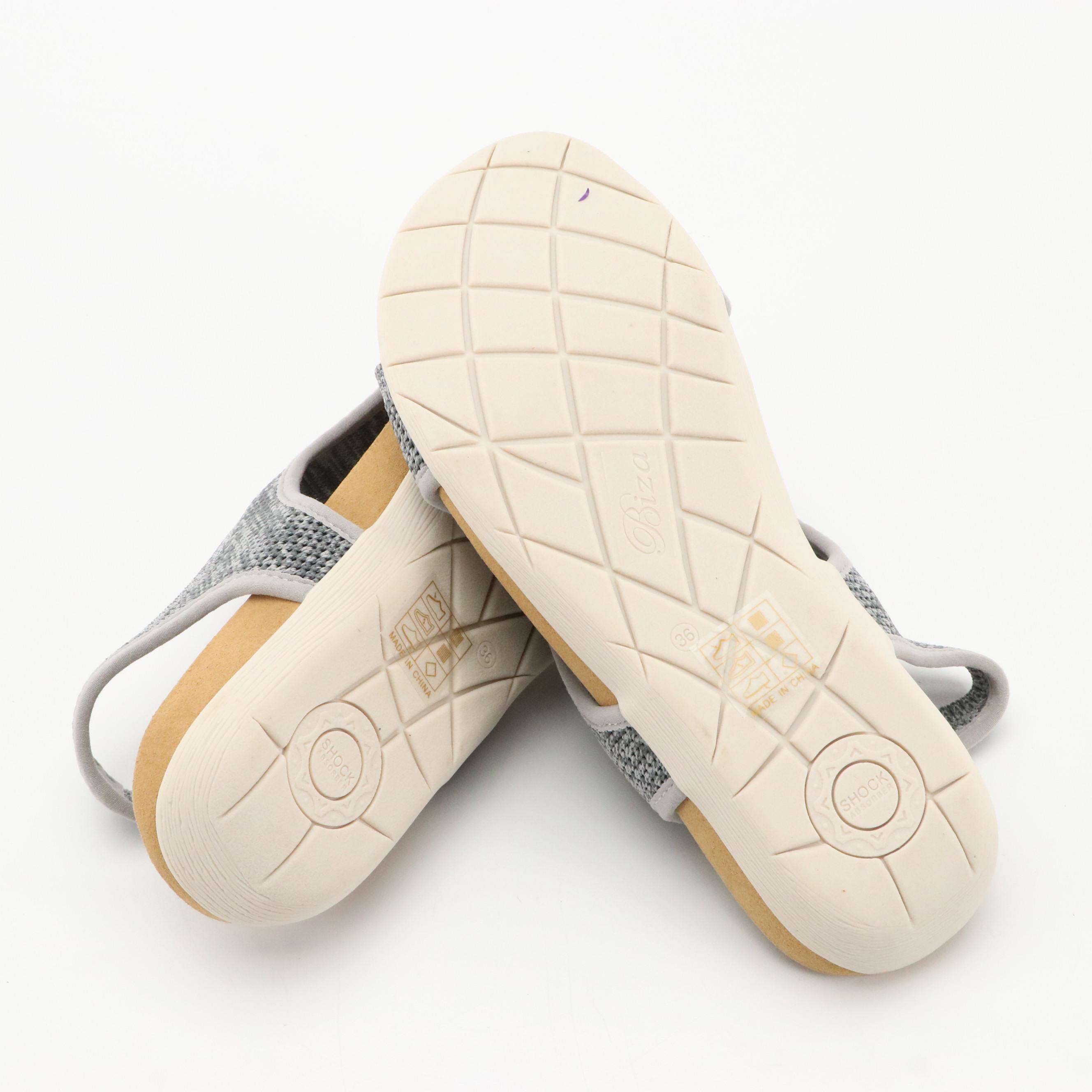 Biza® Limit Grey Heathered Stretch Knit Walking Sandals, New in Boxes