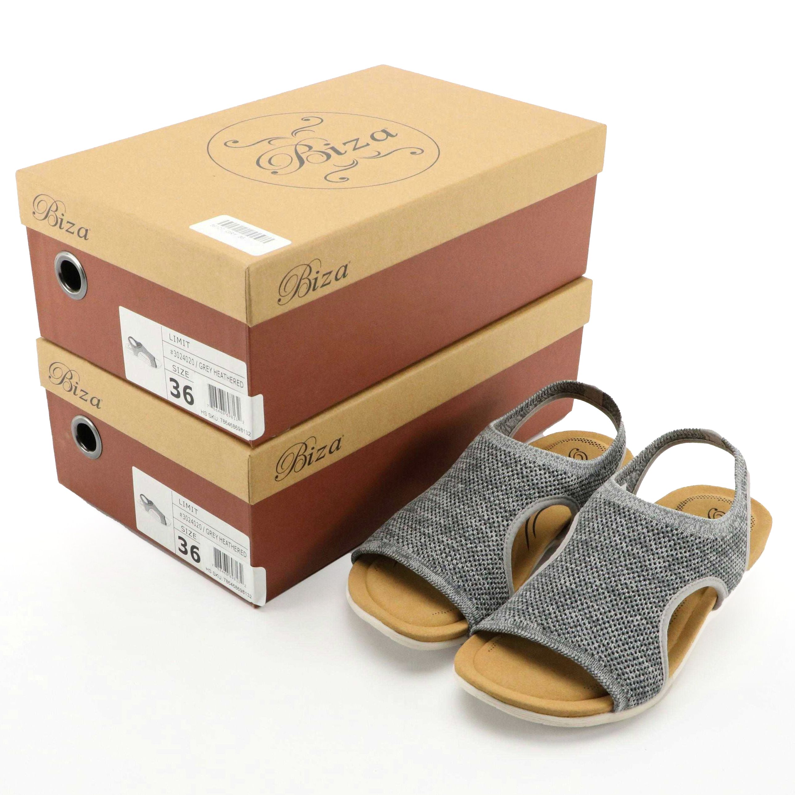 Biza® Limit Grey Heathered Stretch Knit Walking Sandals, New in Boxes