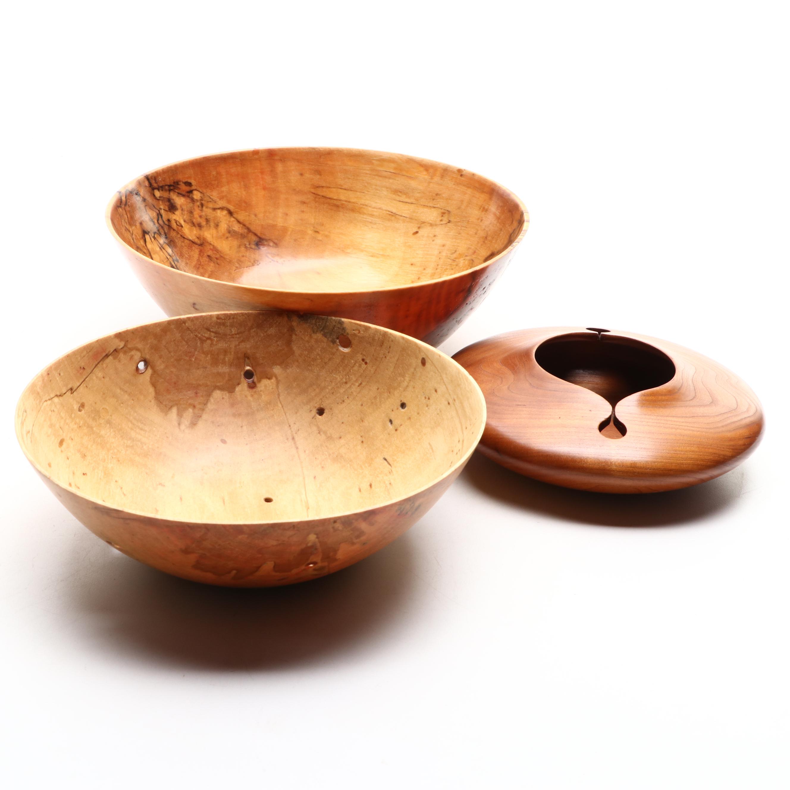 Tad Pinkerton Spalted Birch Turned Wood Bowls with K. Berger Wood Bowl