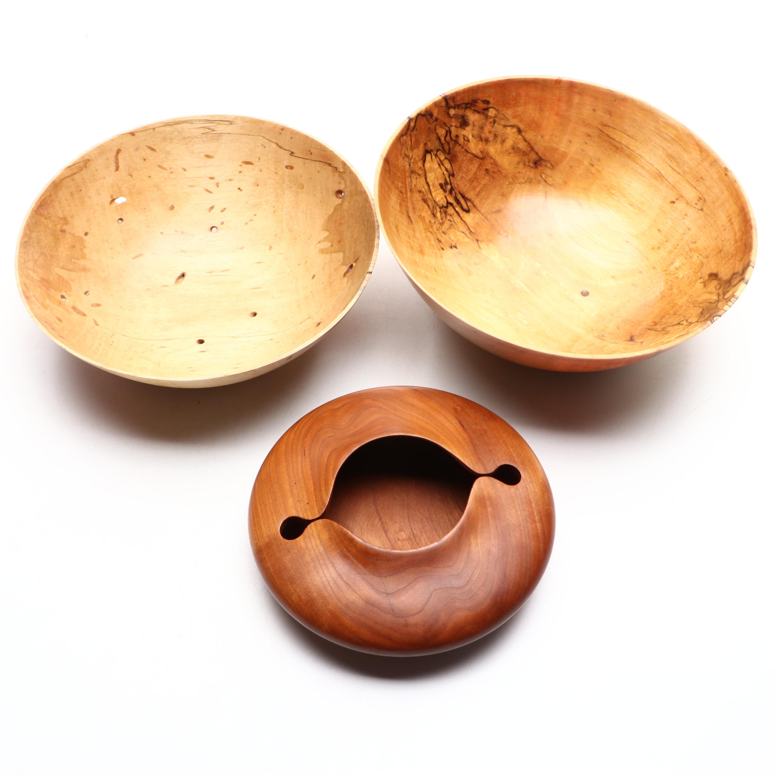 Tad Pinkerton Spalted Birch Turned Wood Bowls with K. Berger Wood Bowl