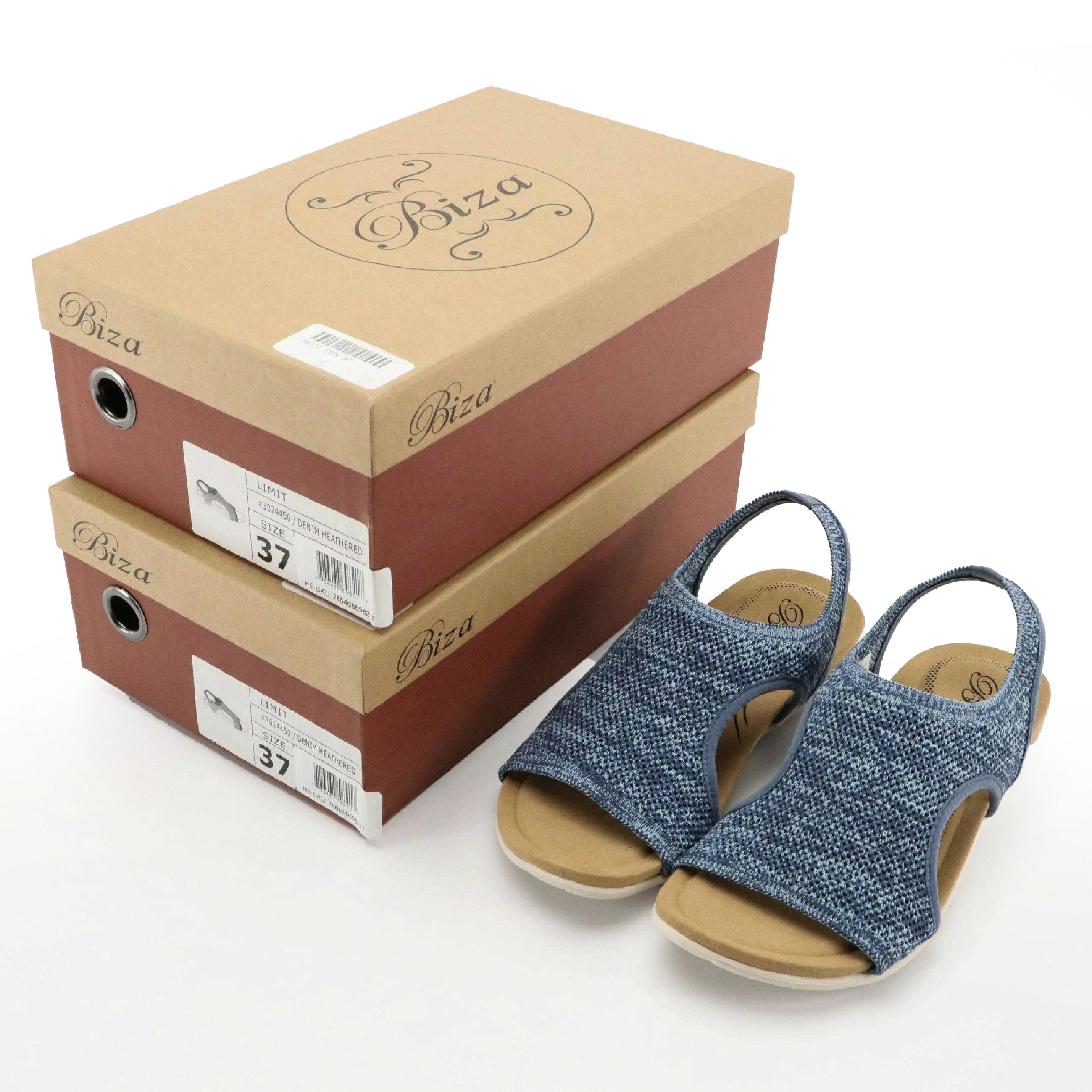 Biza® Limit Denim Heathered Stretch Knit Walking Sandals, New in Boxes