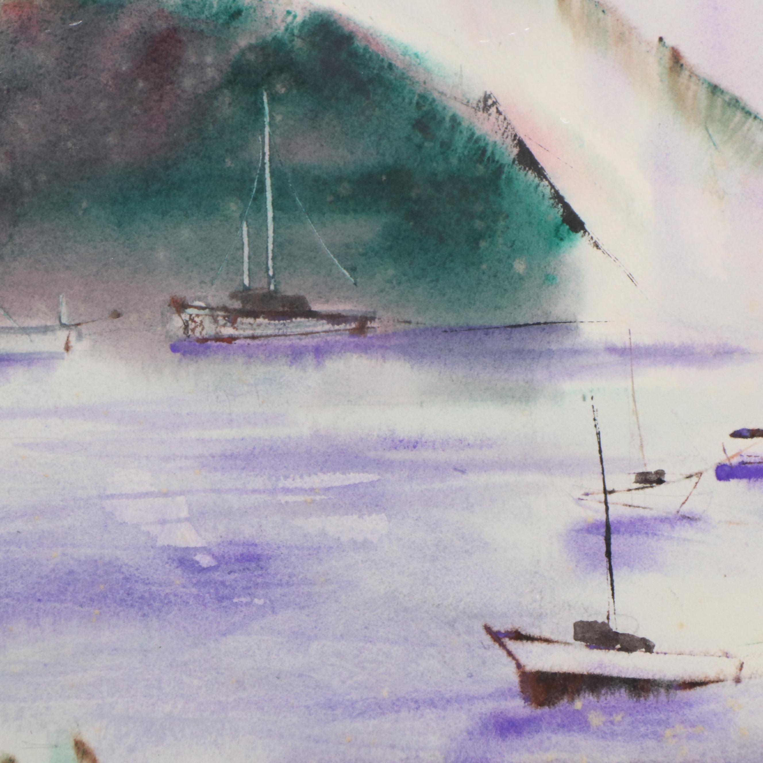 Marion Mass Watercolor Painting of Harbor Scene "Harbor" and More