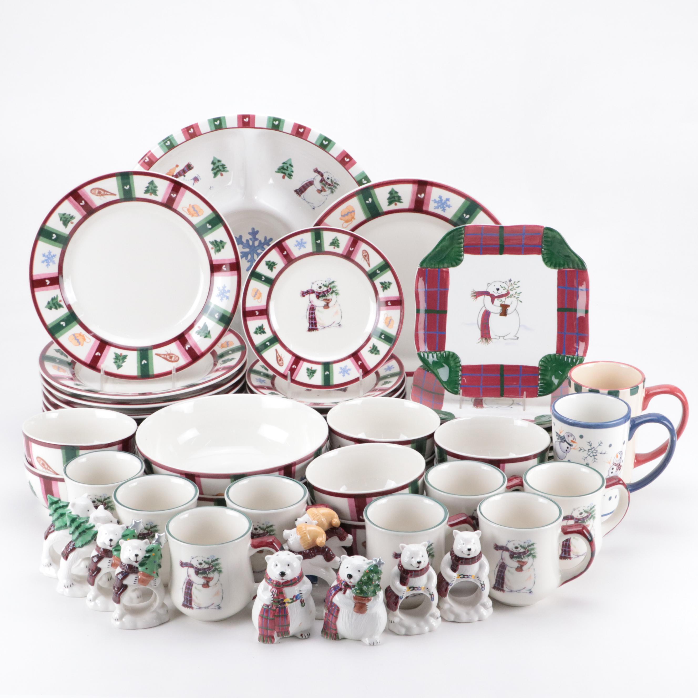 Pfaltzgraff  "Snow Bear" Dinnerware and Relish Tray with Other Tableware