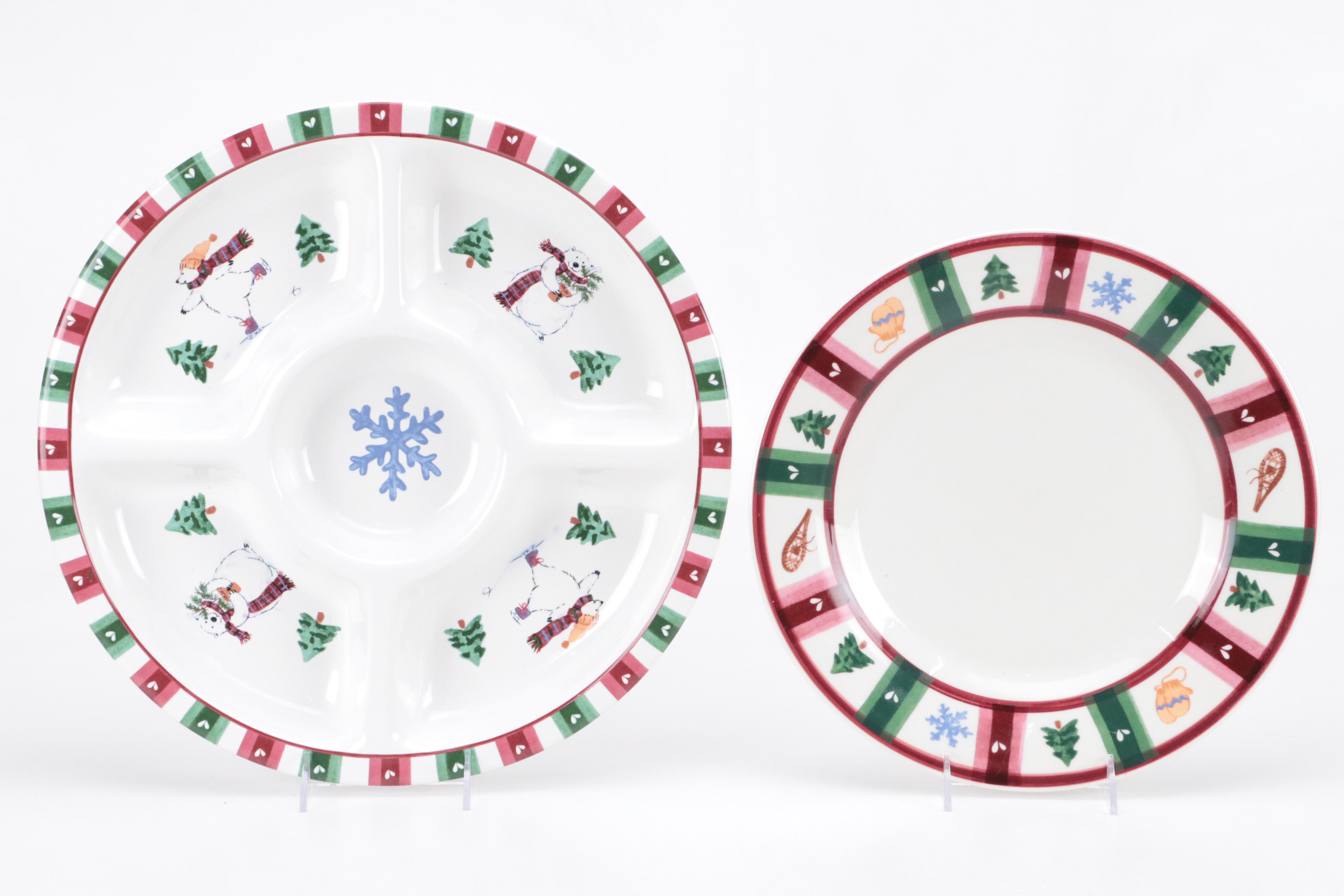 Pfaltzgraff  "Snow Bear" Dinnerware and Relish Tray with Other Tableware