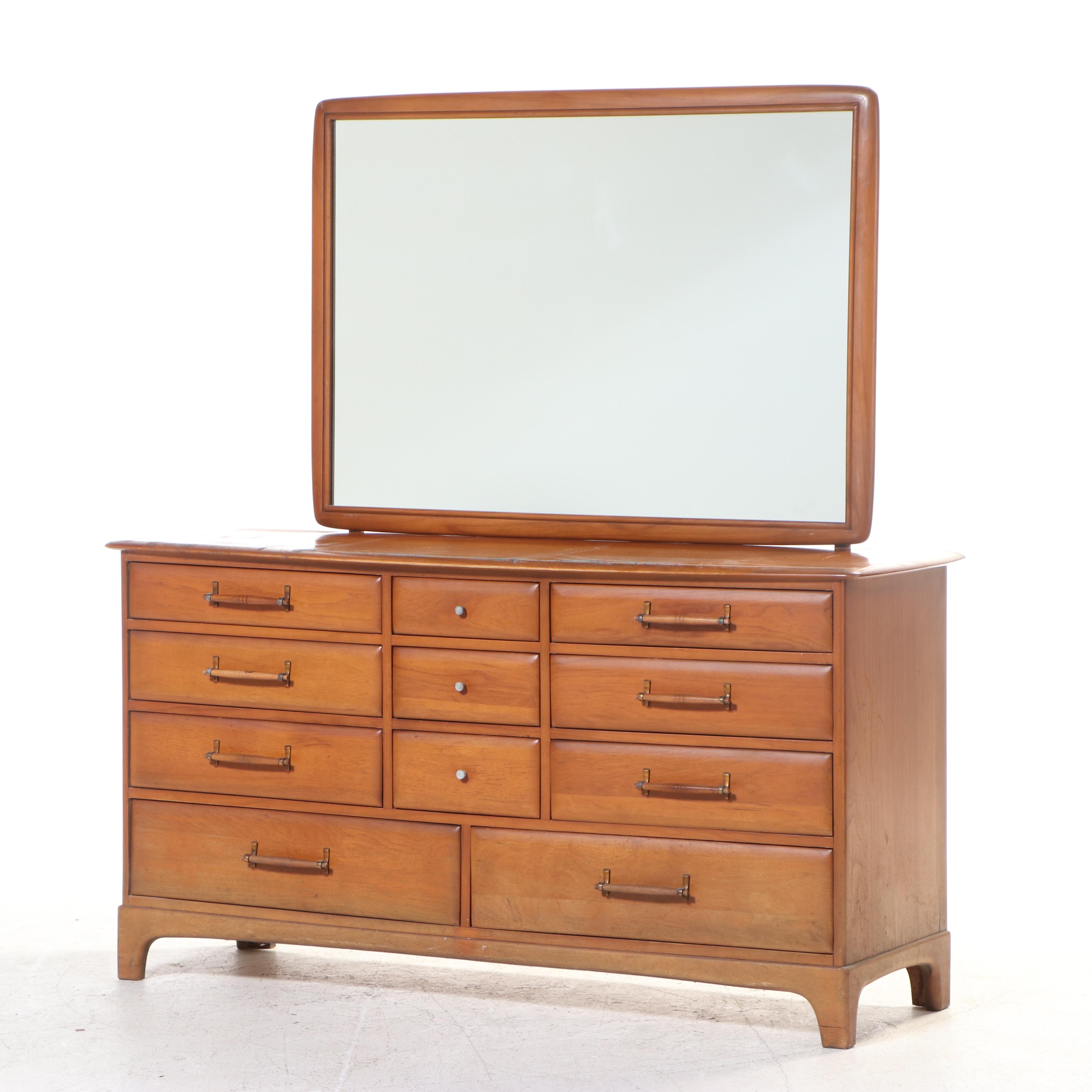 Unique Furniture Makers Mid Century Modern Pecan Eleven-Drawer Dresser