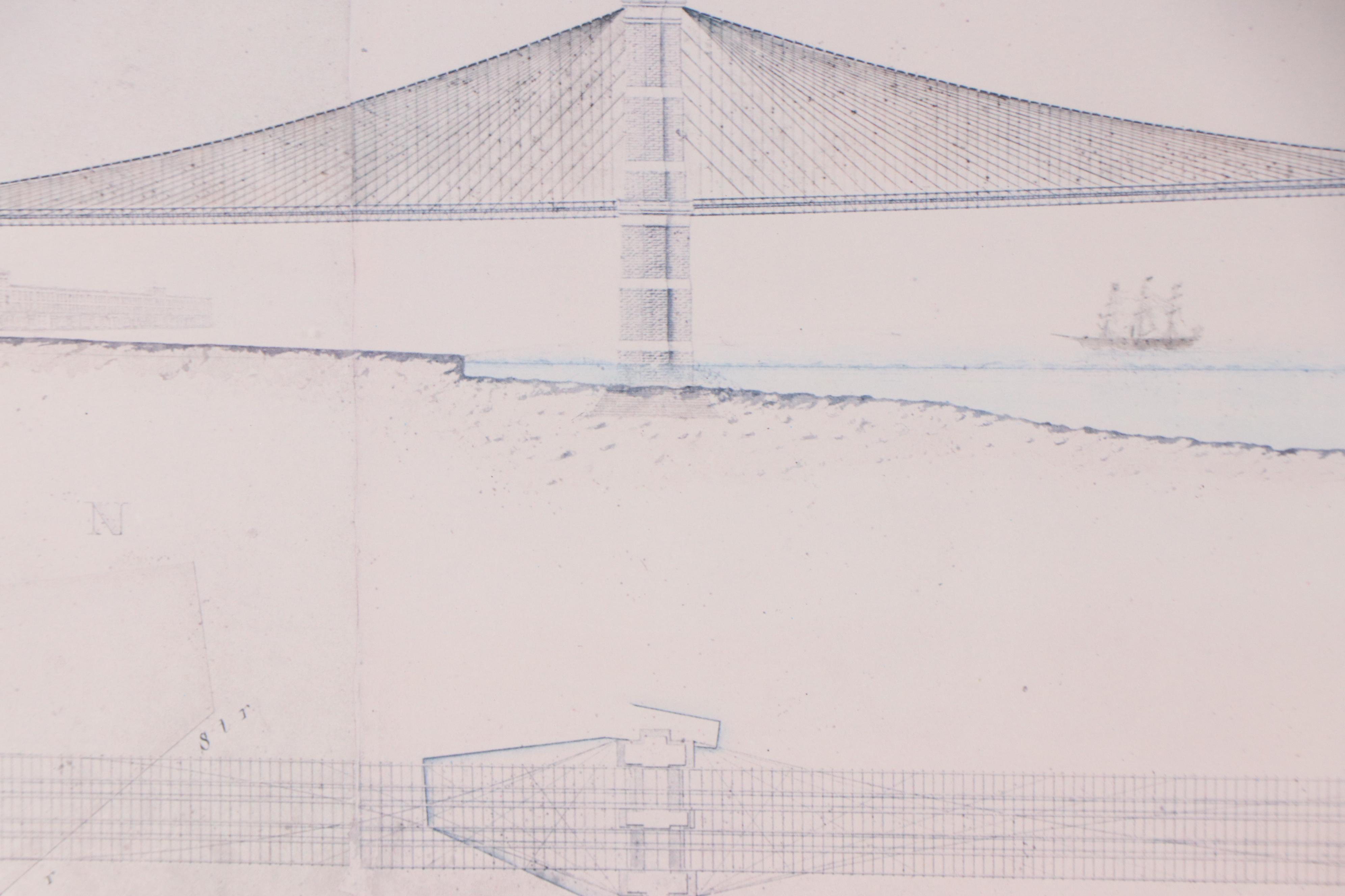 Offset Lithograph After Schematic Drawing of the Brooklyn Bridge